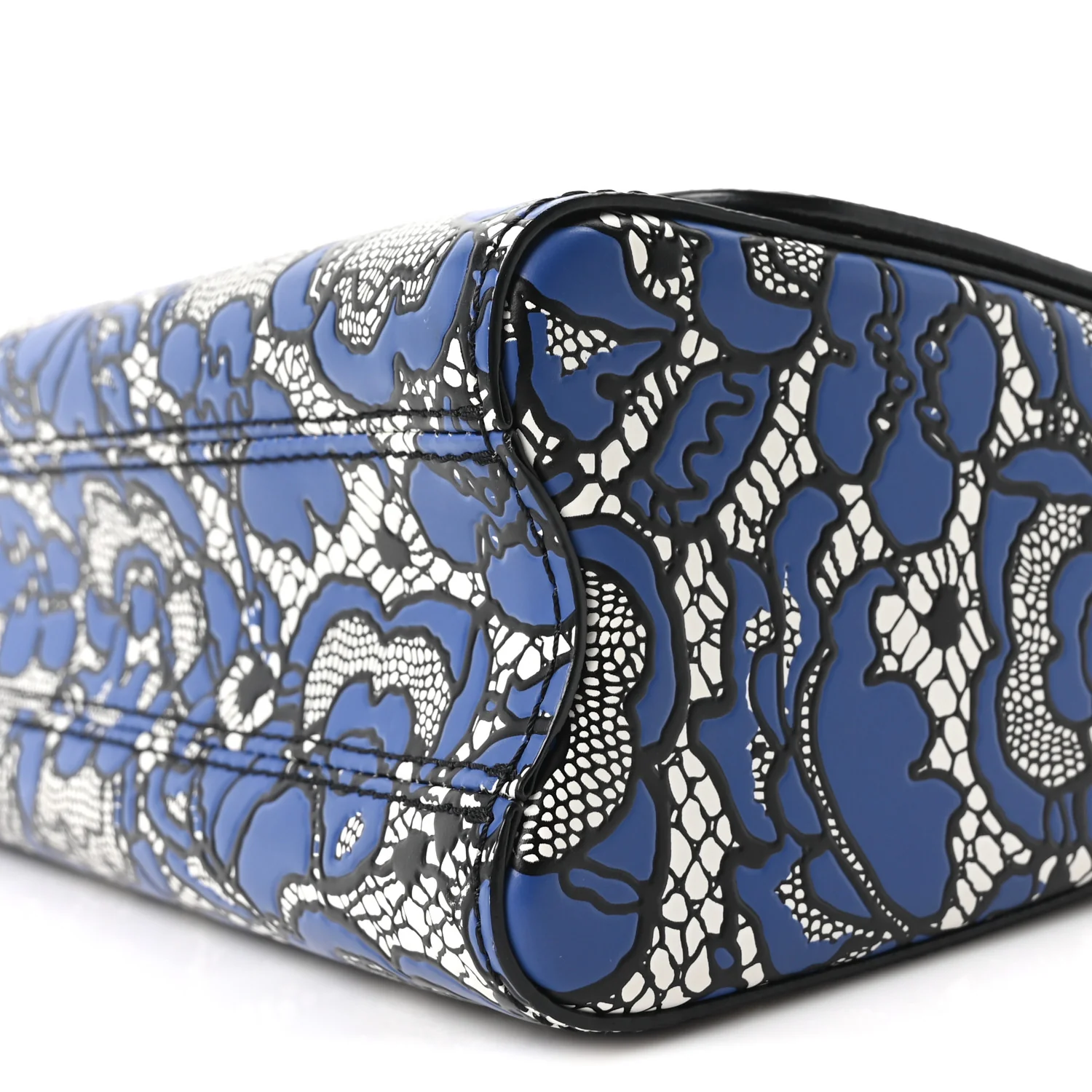 Calfskin Lace Flower Inlay Twist Shoulder Bag MM Navy Black - Image 10