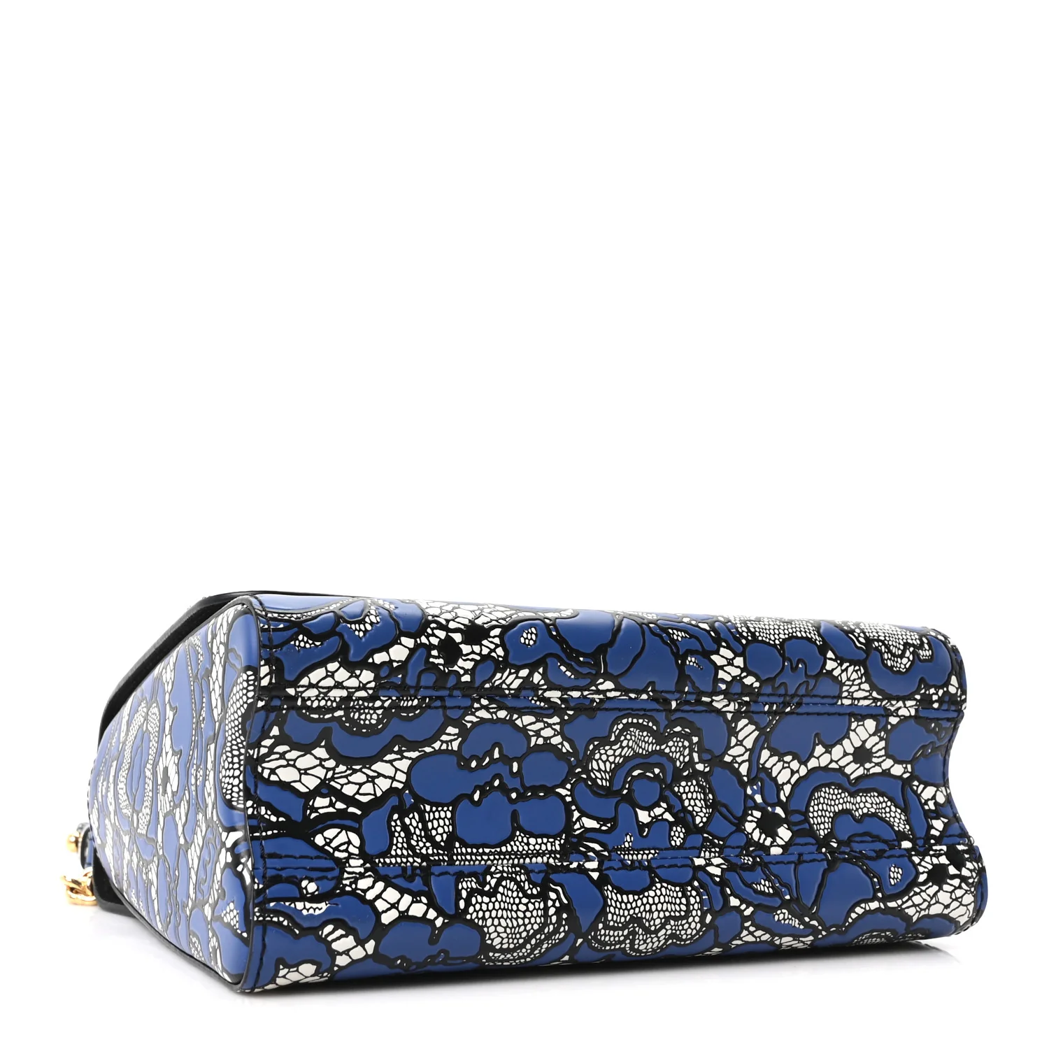 Calfskin Lace Flower Inlay Twist Shoulder Bag MM Navy Black - Image 5
