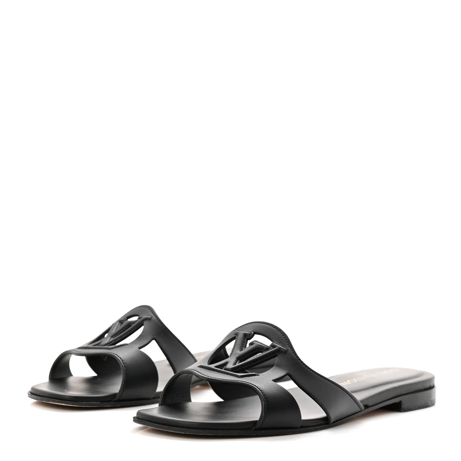 Calfskin LV Isola Flat Sandals 37.5 Black - Image 4