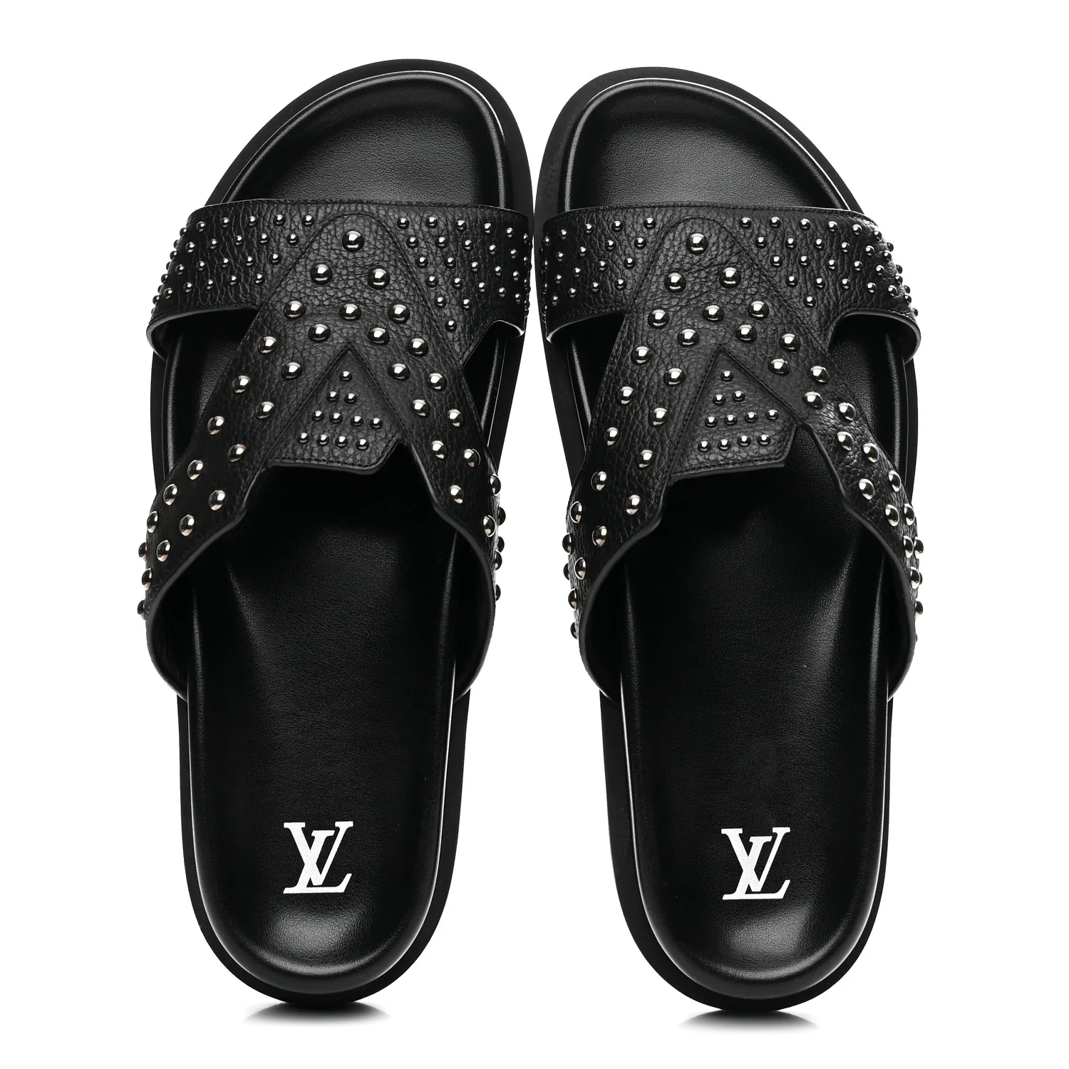 Calfskin Mens LV Studded Oasis Mules 9 Black - Image 2