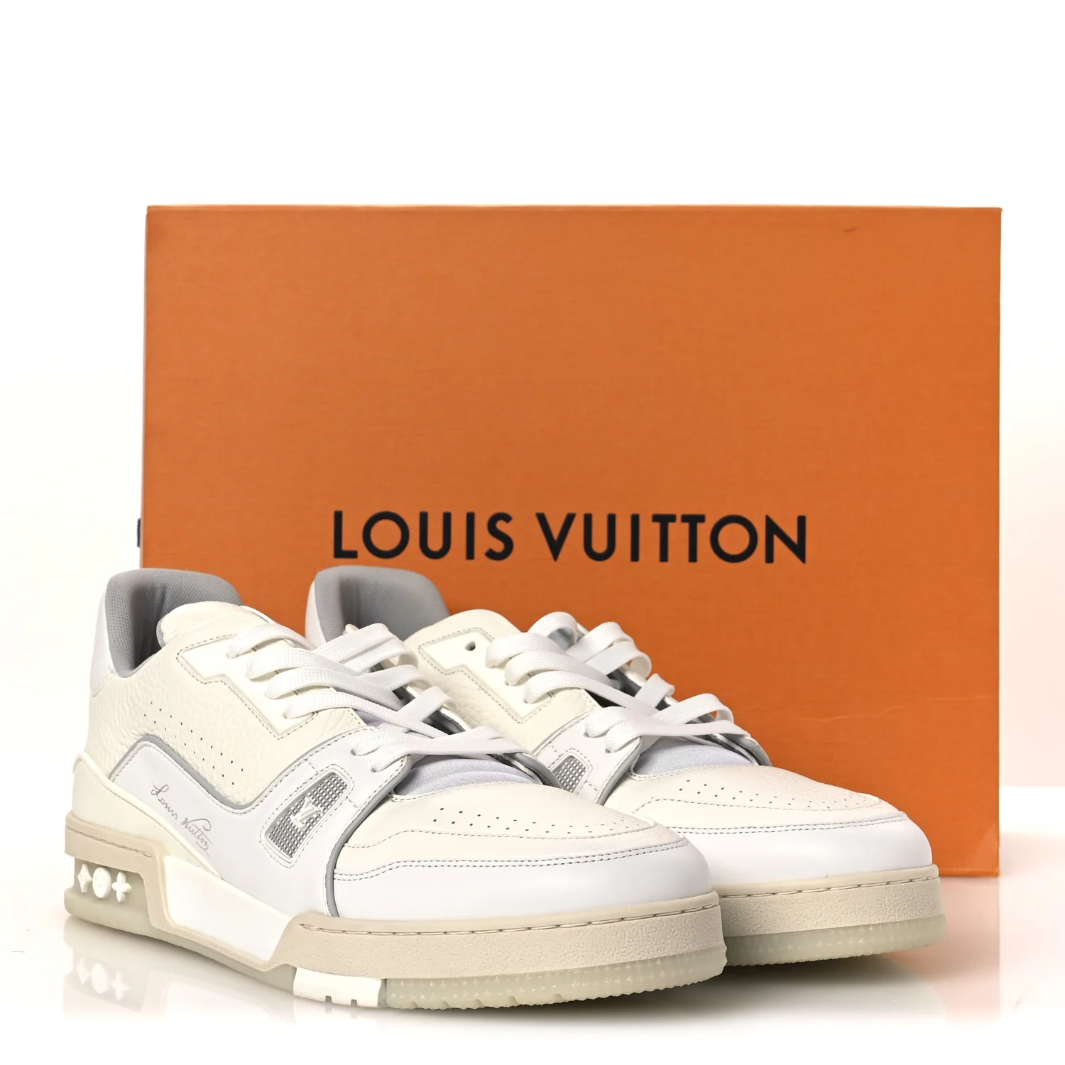 Calfskin Mens LV Trainer Sneakers 10 White - Image 11