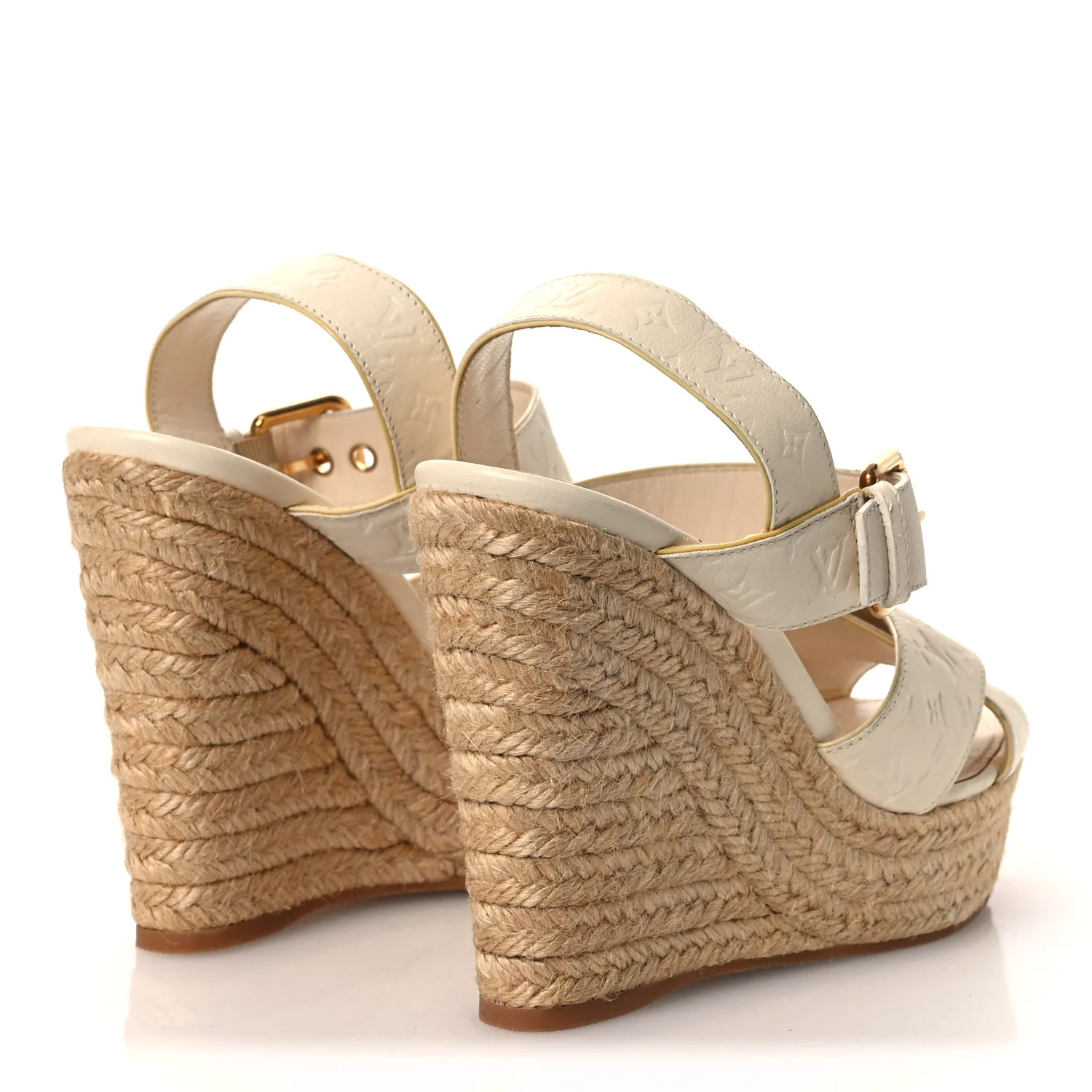 Calfskin Monogram Embossed Espadrille Wedge Sandals 36 White - Image 5