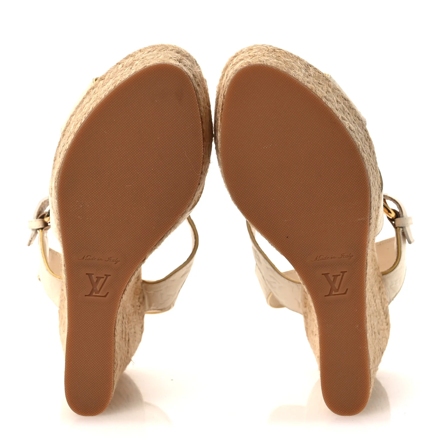 Calfskin Monogram Embossed Espadrille Wedge Sandals 36 White - Image 7