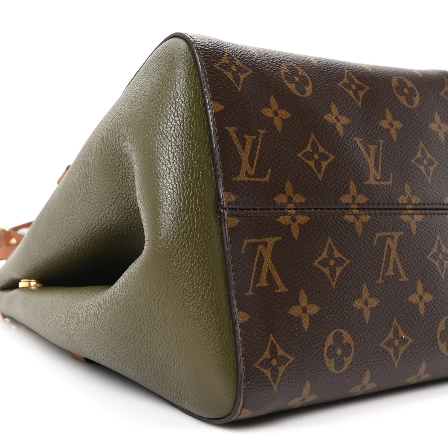 Calfskin Monogram Fold Tote Black Khaki Cream - Image 8