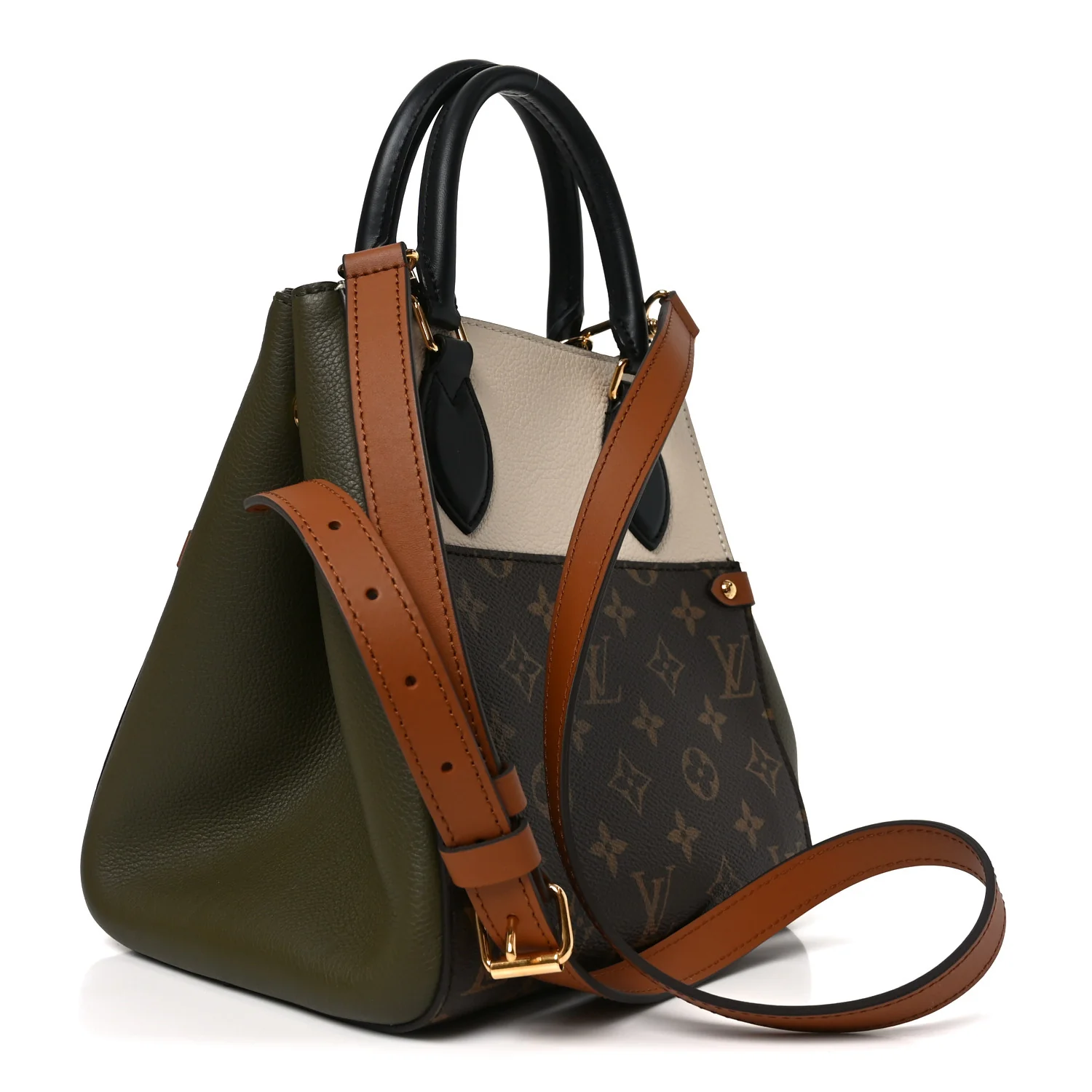 Calfskin Monogram Fold Tote PM Cream Khaki Black - Image 3