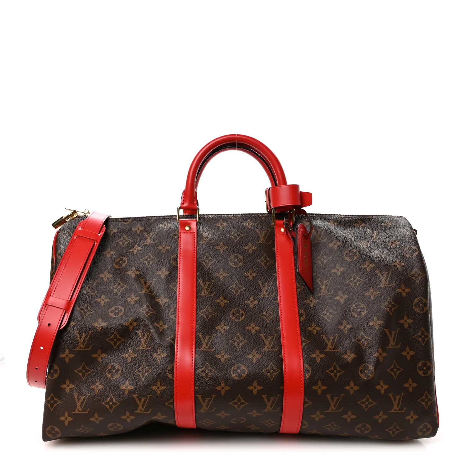 Calfskin Monogram Keepall Bandouliere 50 Coquelicot