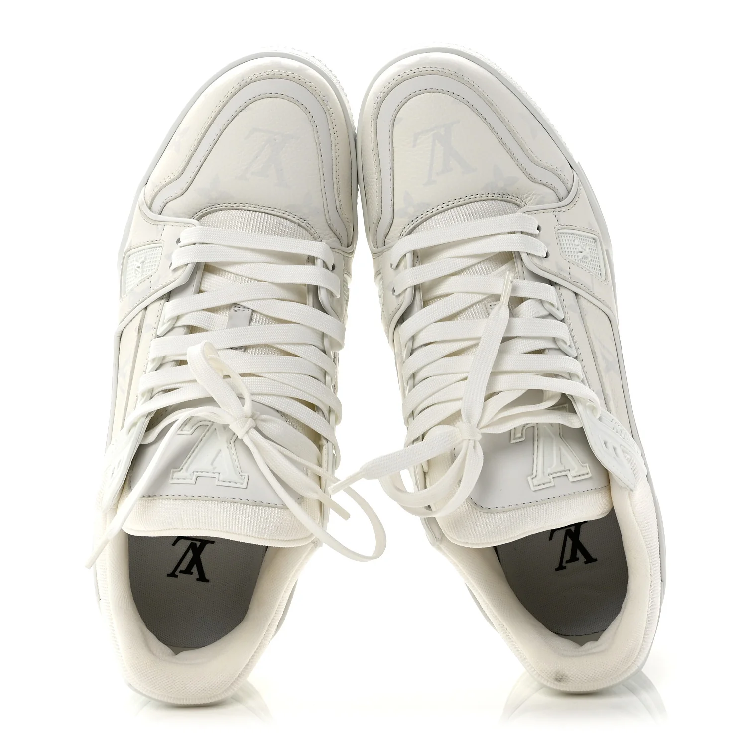 Calfskin Monogram Mens LV Trainer Sneakers 7.5 White - Image 2