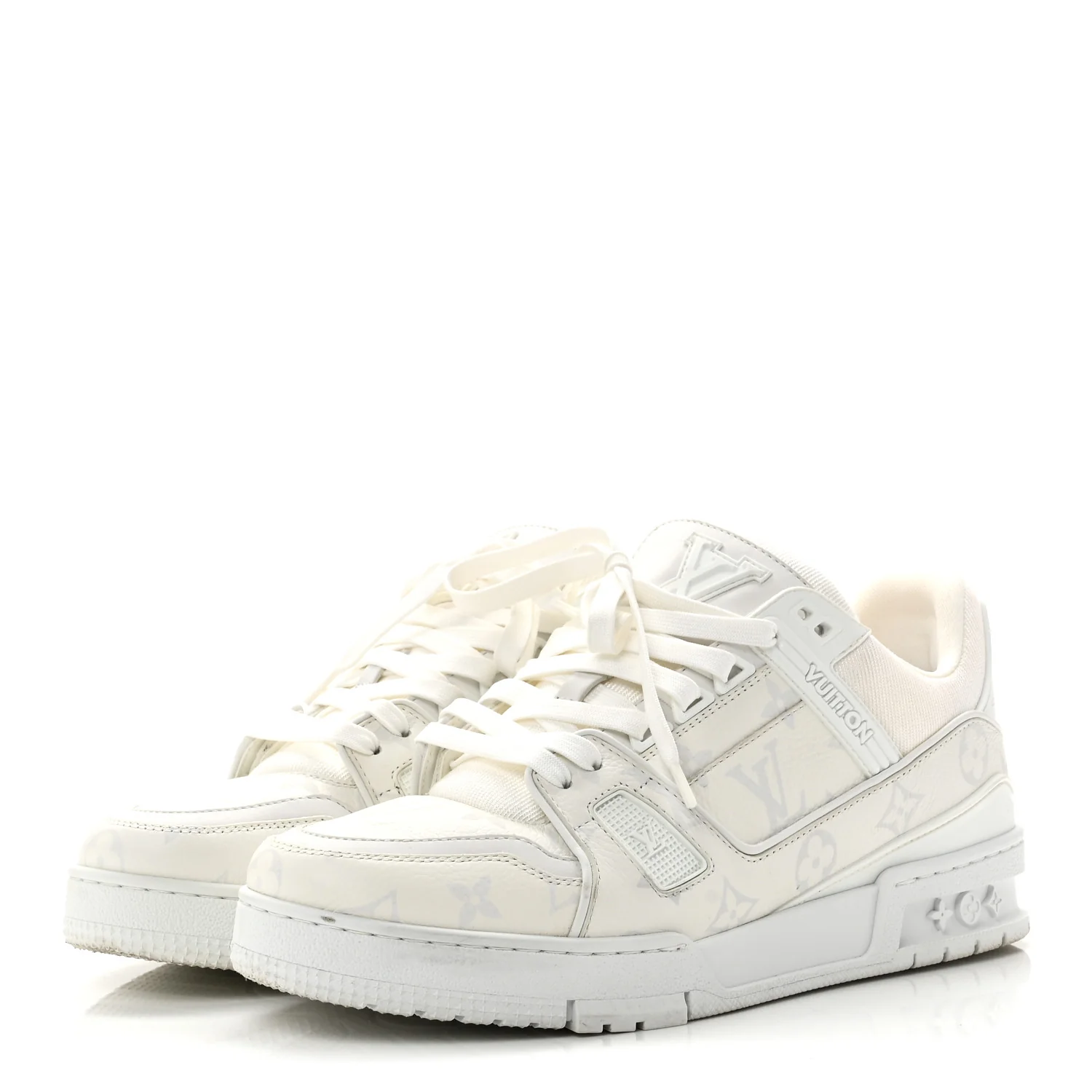 Calfskin Monogram Mens LV Trainer Sneakers 7.5 White - Image 4