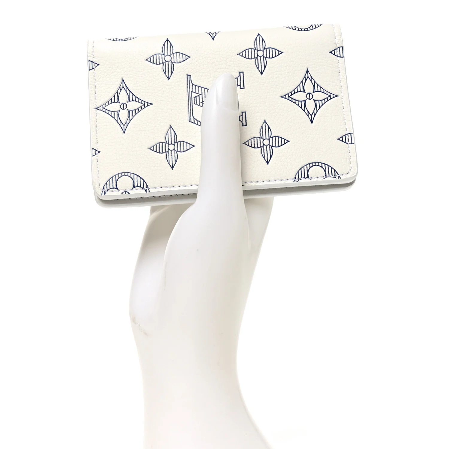 Calfskin Monogram Shadow Pocket Organizer NM White Navy - Image 2