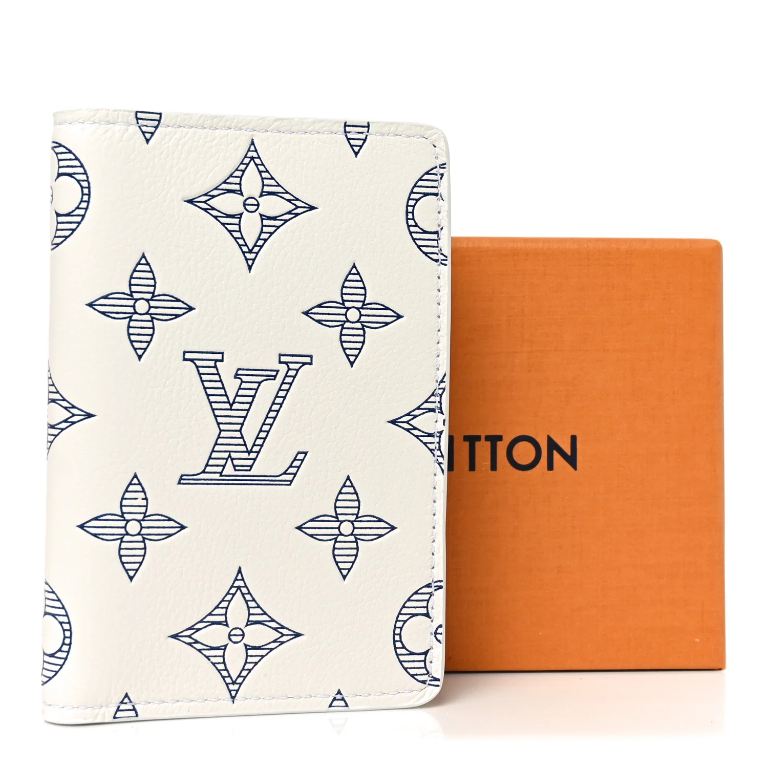 Calfskin Monogram Shadow Pocket Organizer NM White Navy - Image 7