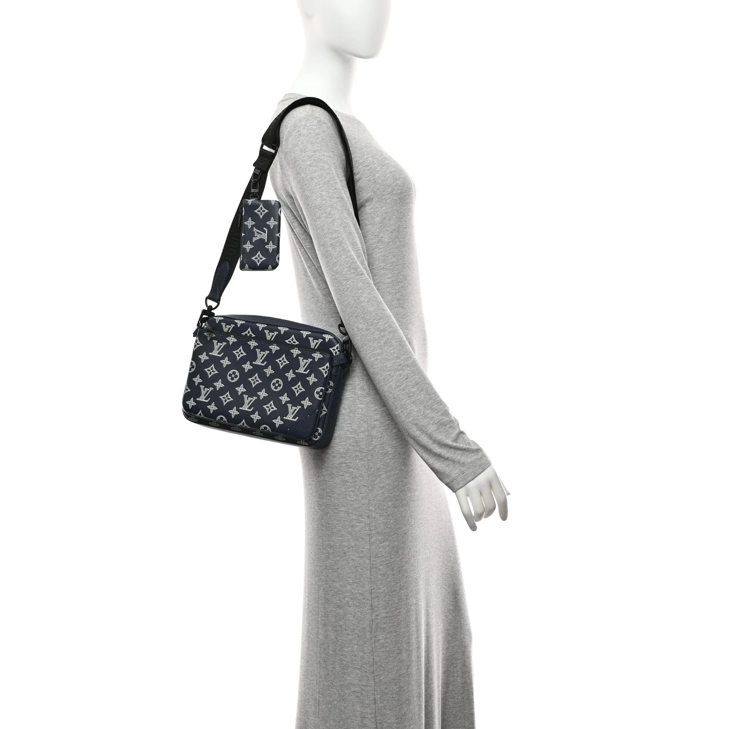 Calfskin Monogram Shadow Trio Messenger Navy White - Image 2