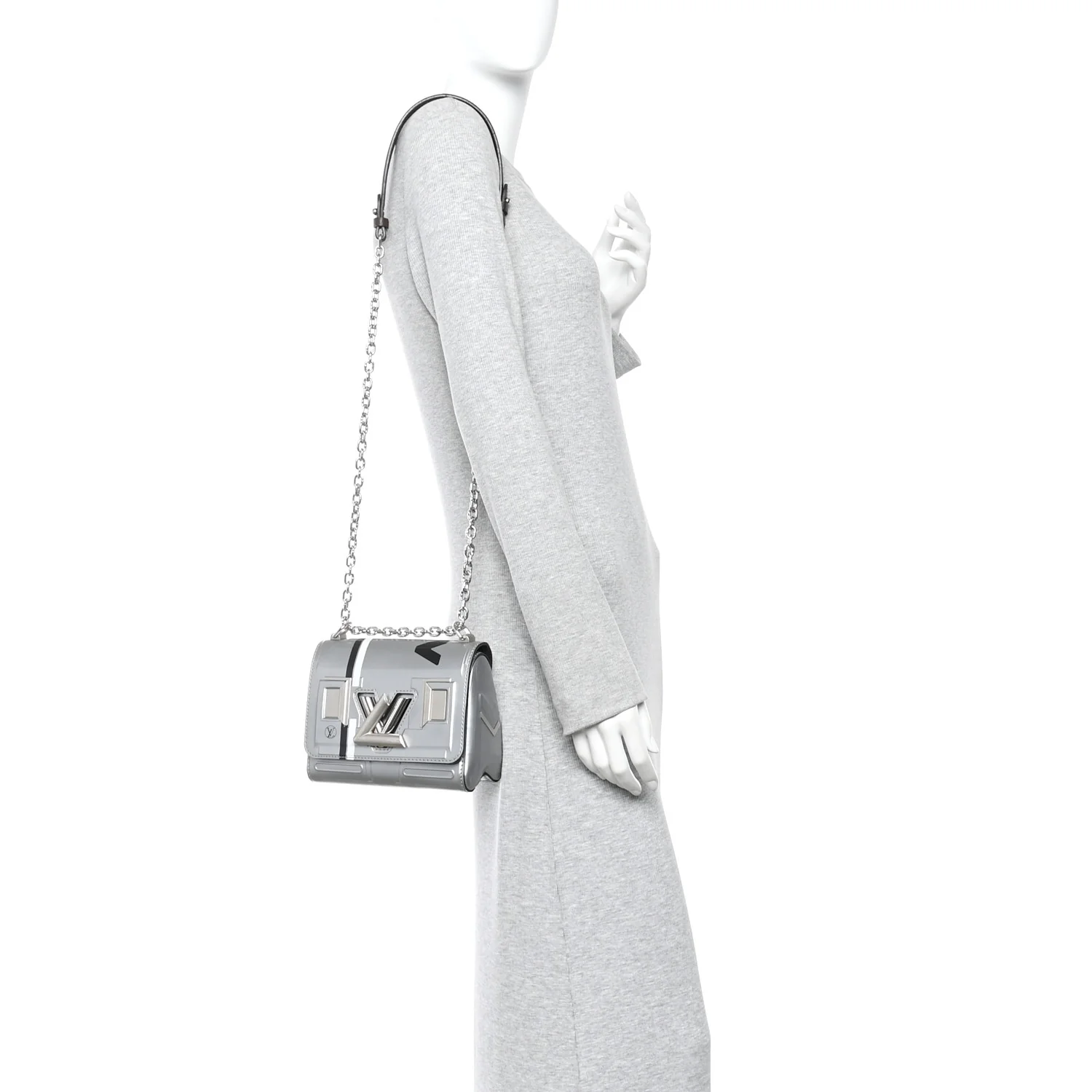 Calfskin Monogram Spaceship Embossed Twist Shoulder Bag PM Argent - Image 2
