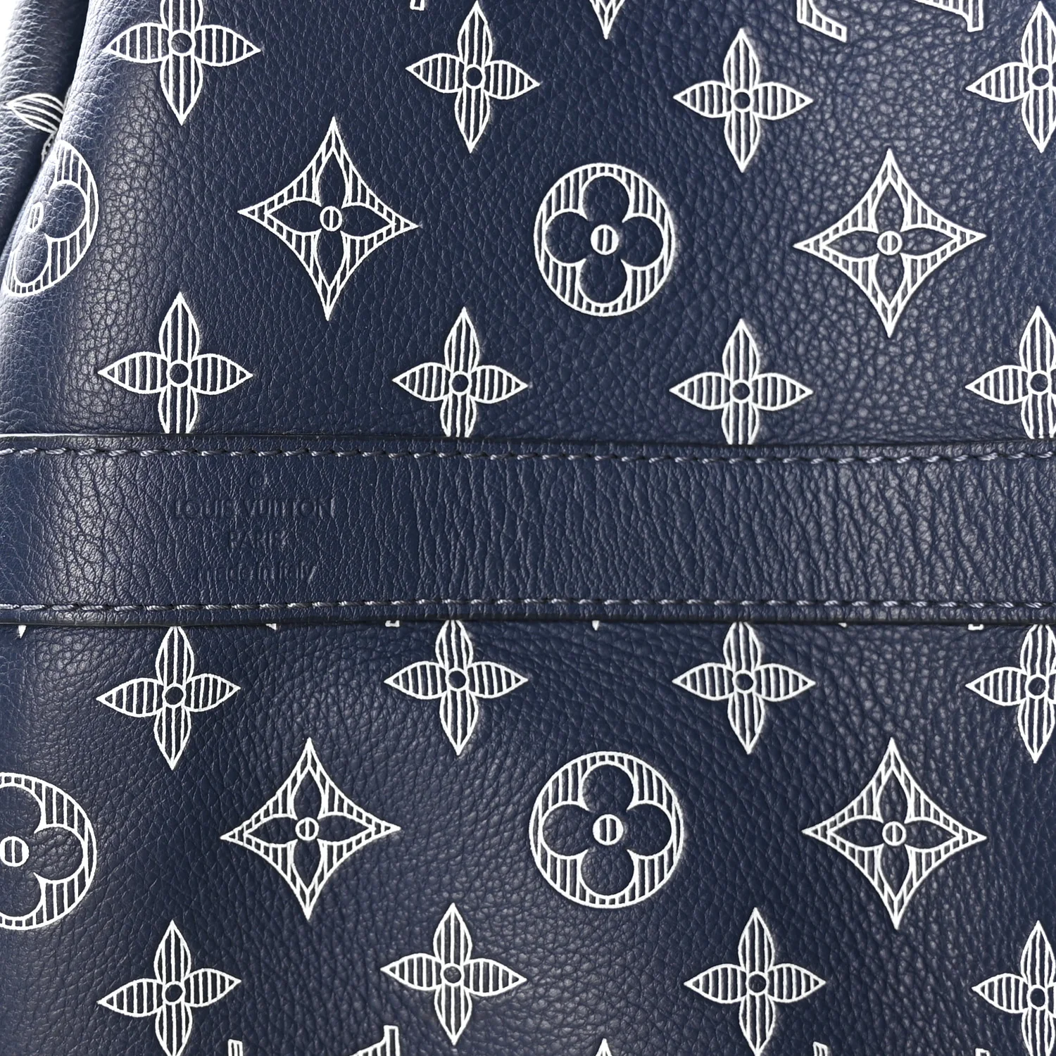 Calfskin Shadow Monogram Keepall Bandouliere 50 Ink Blue White - Image 5