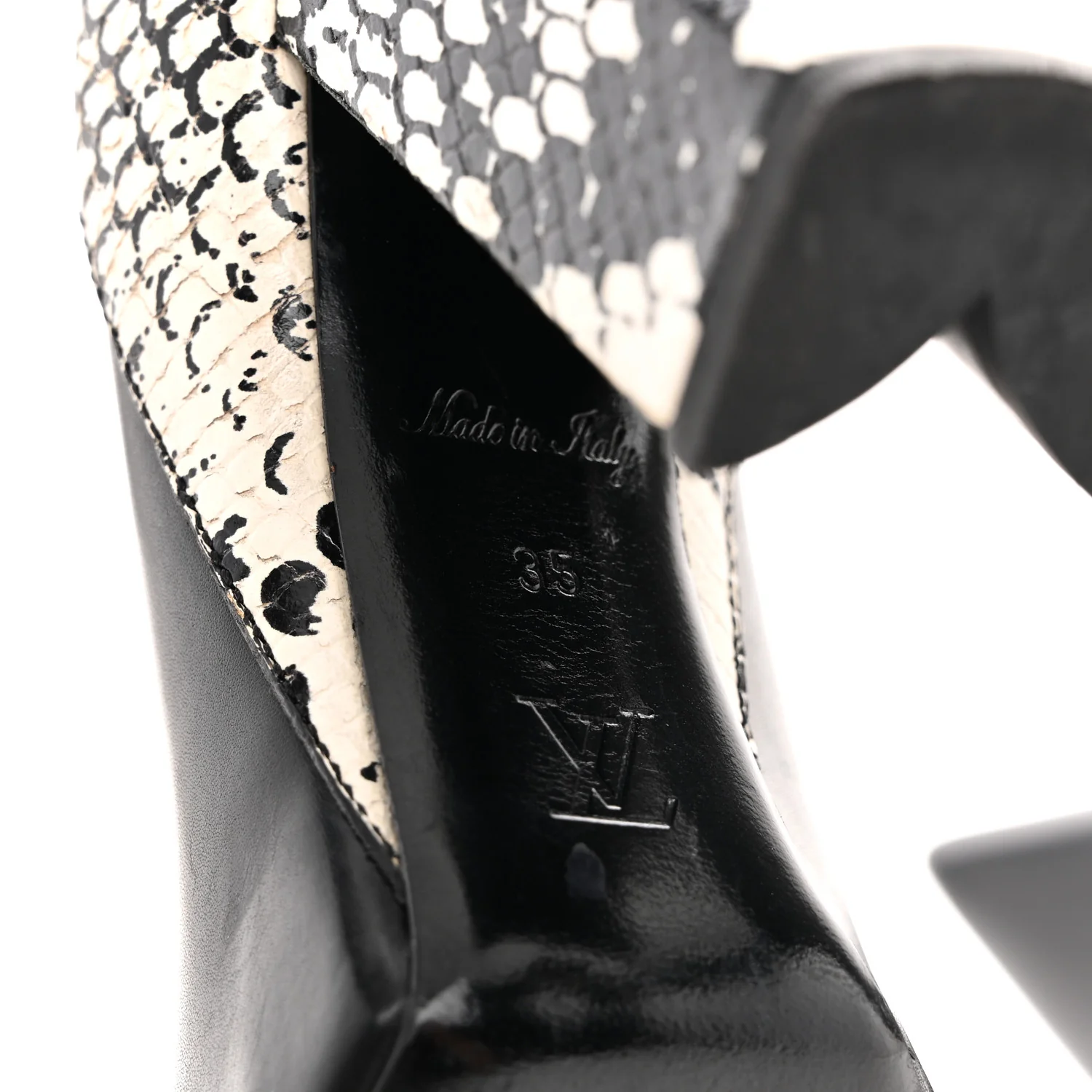 Calfskin Snakeskin Embossed Matchmake Pumps 35 Black White - Image 7