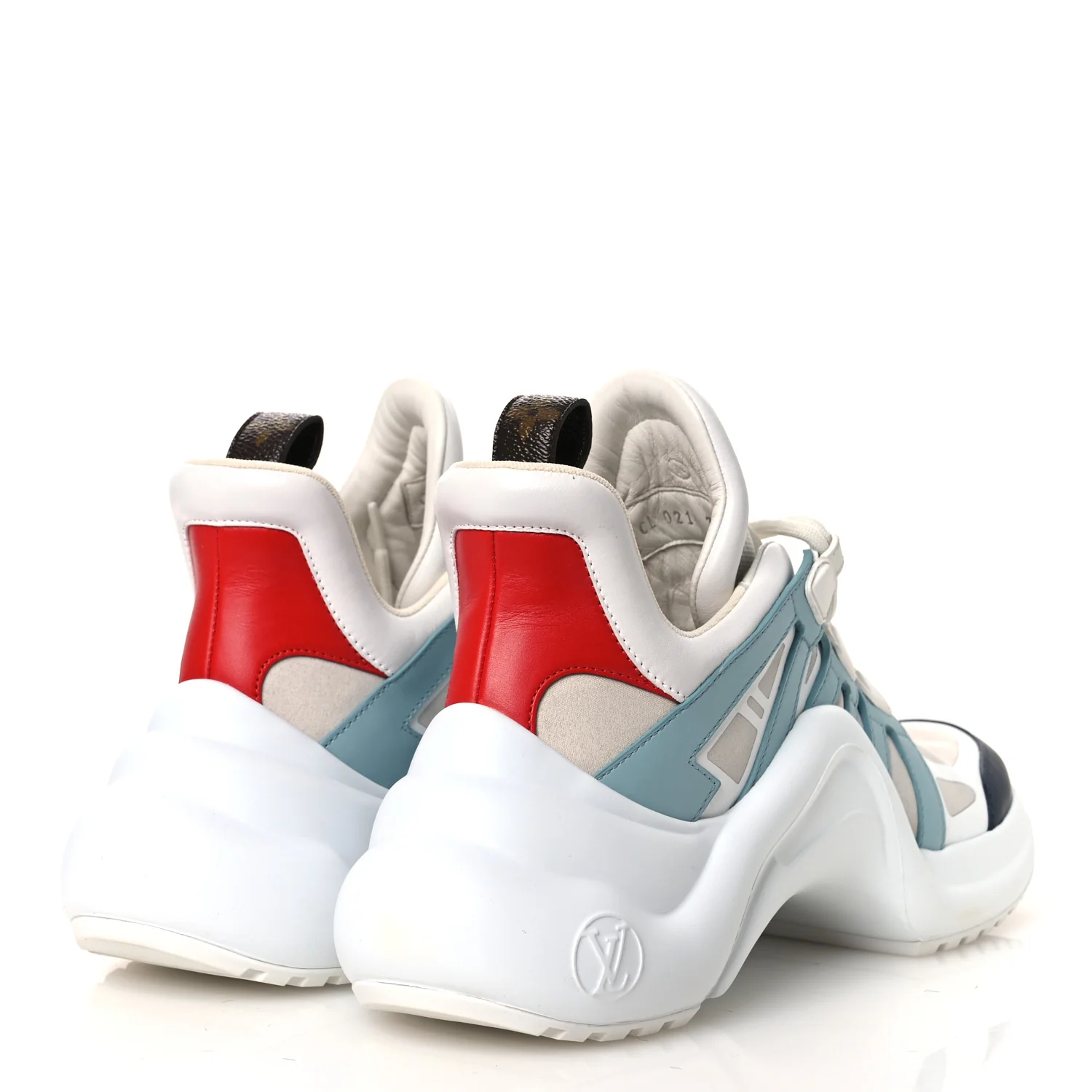 Calfskin Technical Nylon LV Archlight Sneakers 38.5 White Blue Gris - Image 5