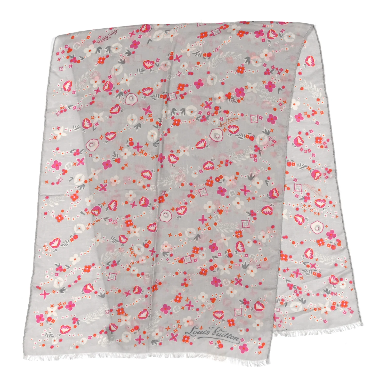 Cashmere Silk Wool Floral Stole Grey - Image 2