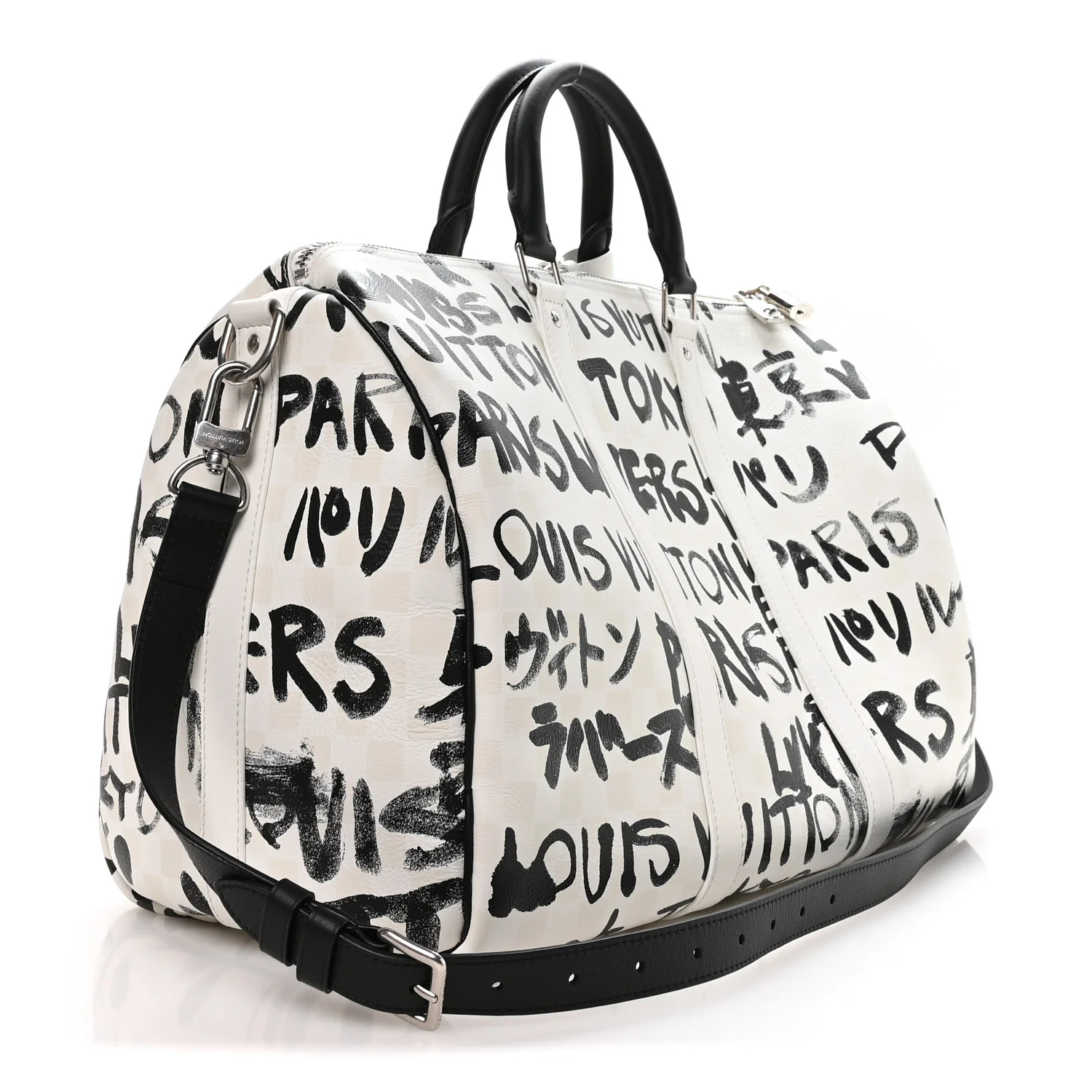 Cowhide Damier LV Dynasty Keepall Bandouliere 50 White Black - Image 2