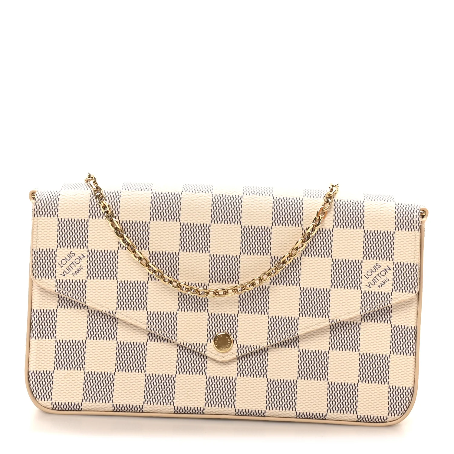 Damier Azur Pochette Felicie Chain Wallet Rose Ballerine