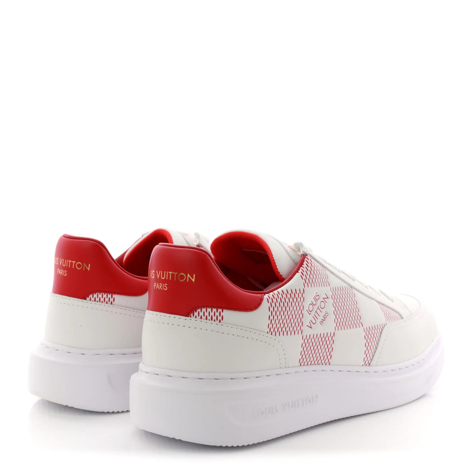Damier Calfskin Mens Beverly Hills Sneakers 8 White Rouge - Image 5