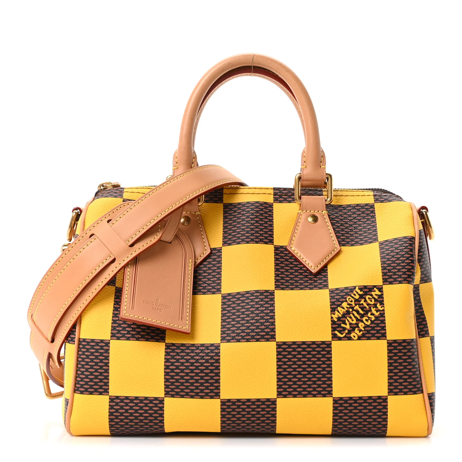 Damier Pop Speedy Bandouliere 25 Jaune Mat