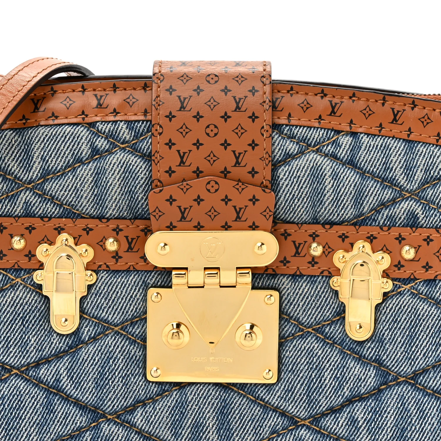 Denim Calfskin Malletage Trunk Clutch Light Blue - Image 6