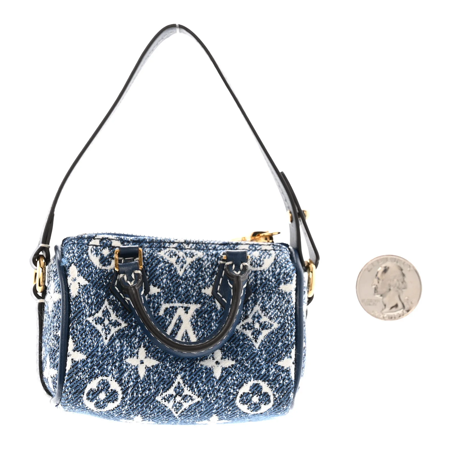 Denim Monogram Jacquard Micro Speedy Bag Charm Bleu - Image 2
