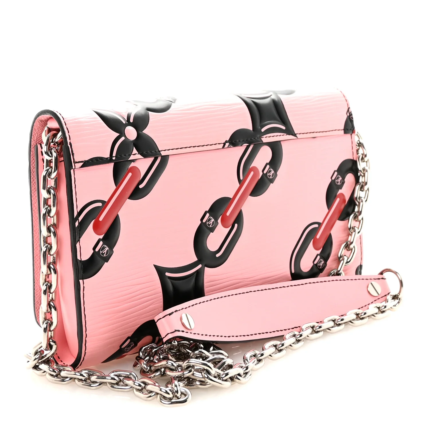 Epi Chain Flower Print Twist Chain Wallet Pink - Image 3