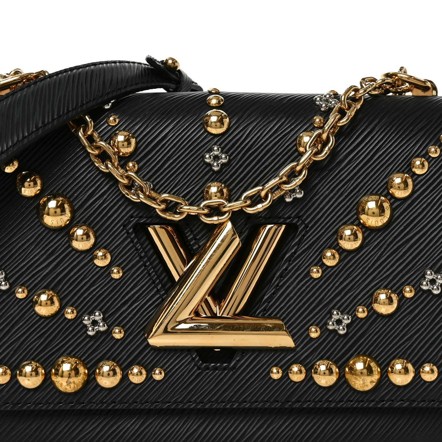 Epi Studded Sol Twist Shoulder Bag MM Black - Image 7