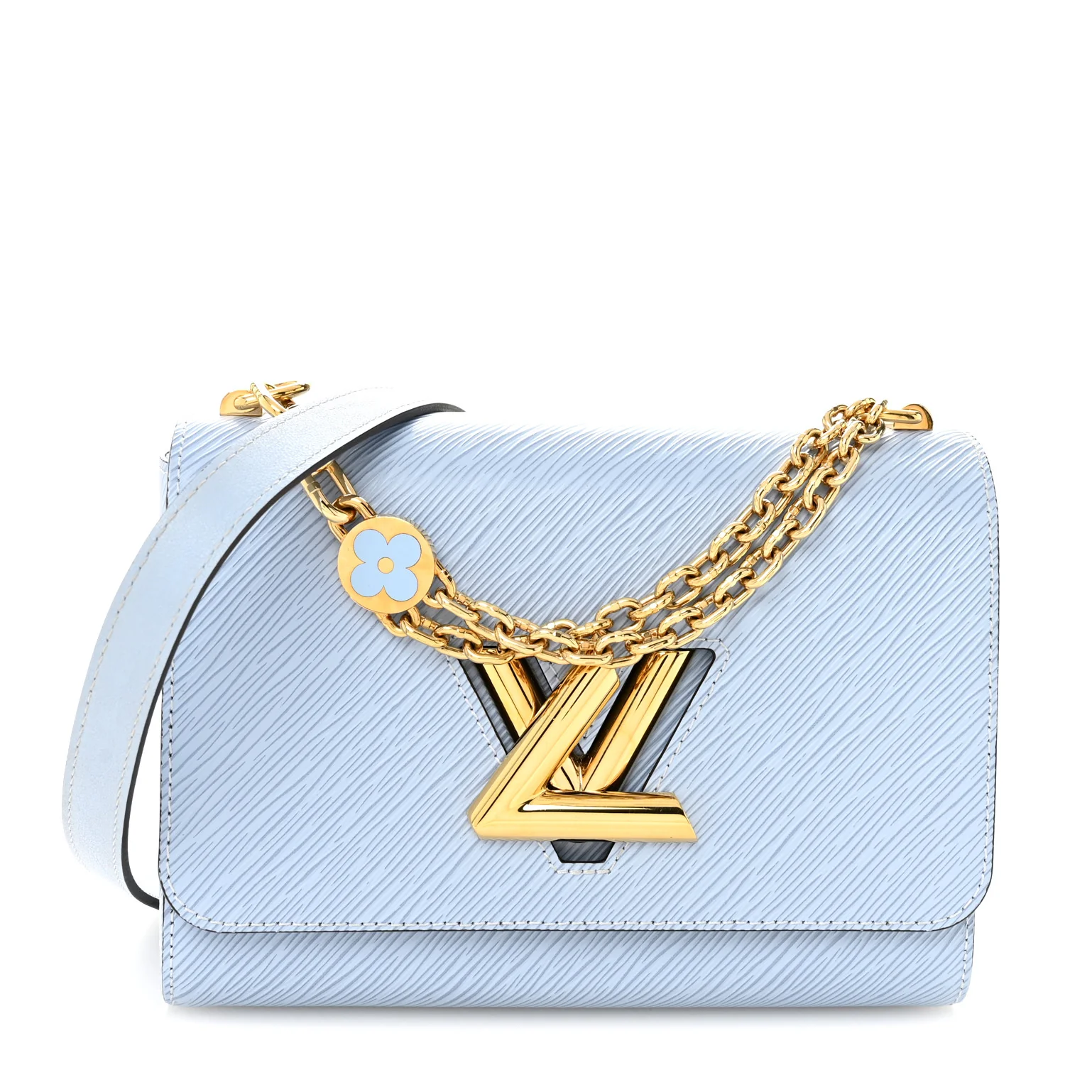 Epi Twist Monogram Flower Chain Shoulder Bag MM Blue