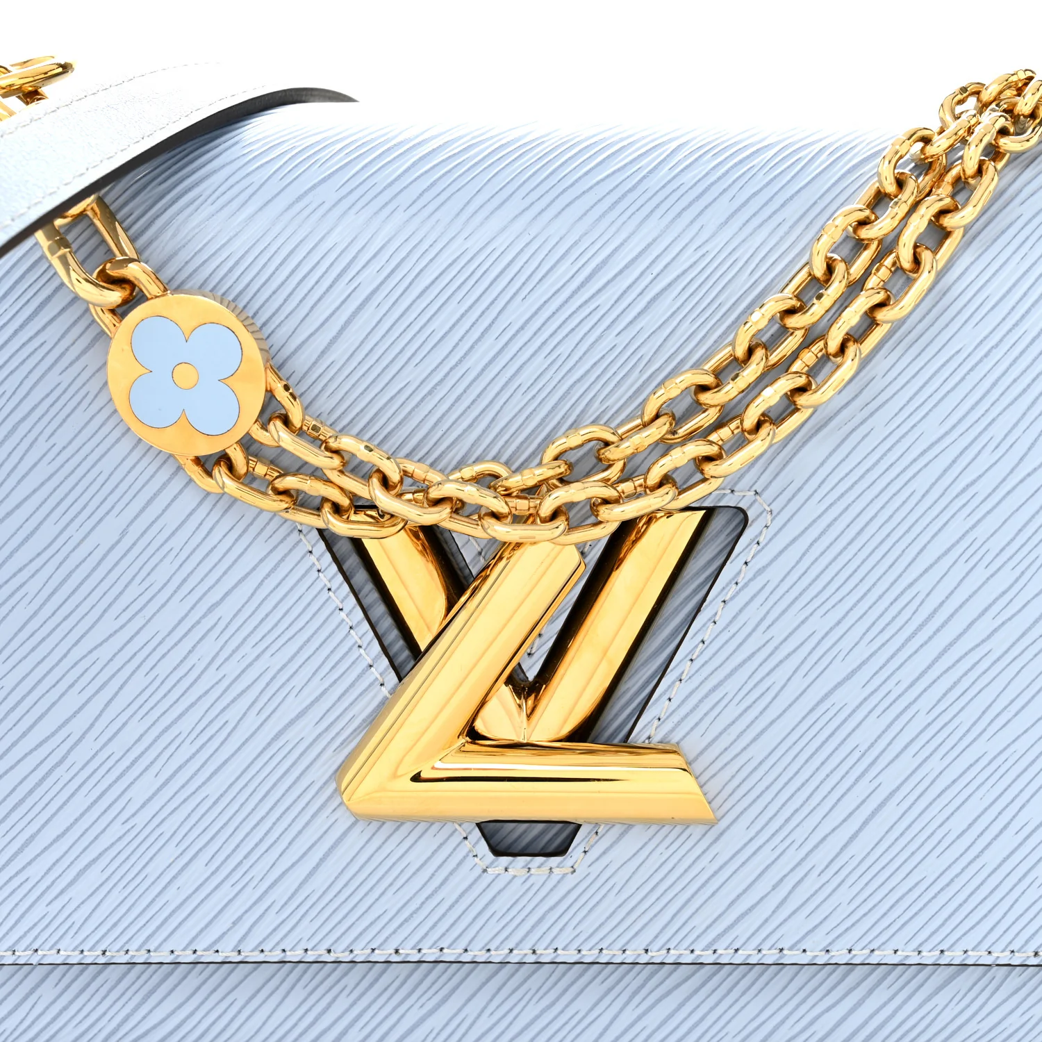 Epi Twist Monogram Flower Chain Shoulder Bag MM Blue - Image 8