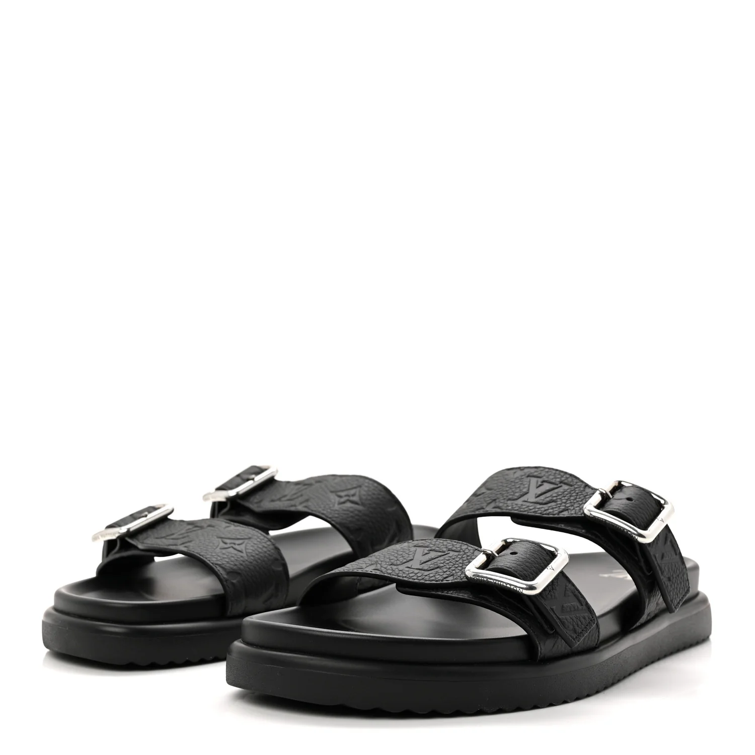 Grained Calfskin Embossed Monogram Mens Venice Mule Sandals 11 Black - Image 4