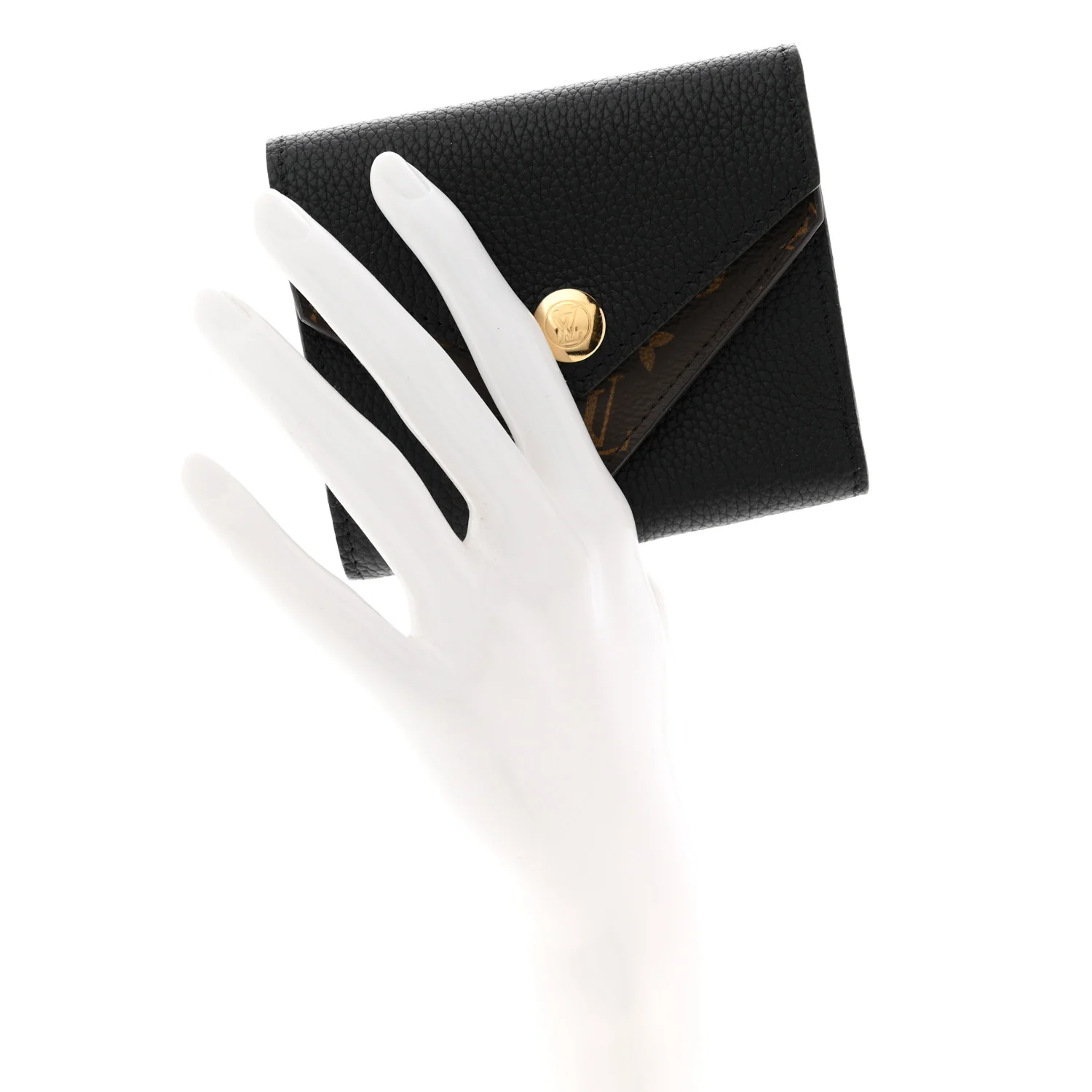 Grained Calfskin Monogram Double V Compact Wallet Black - Image 2