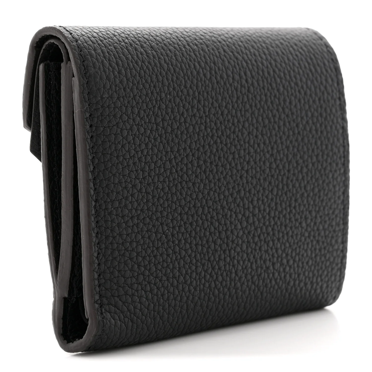 Grained Calfskin Monogram Double V Compact Wallet Black - Image 3
