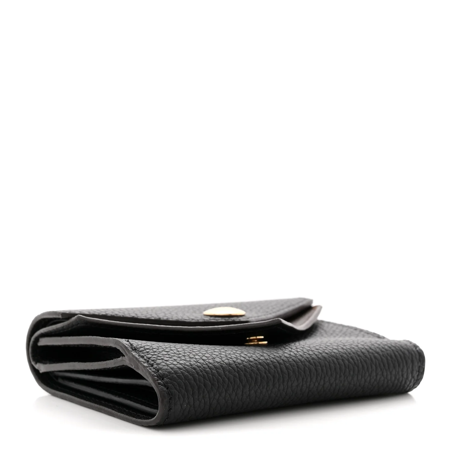 Grained Calfskin Monogram Double V Compact Wallet Black - Image 4