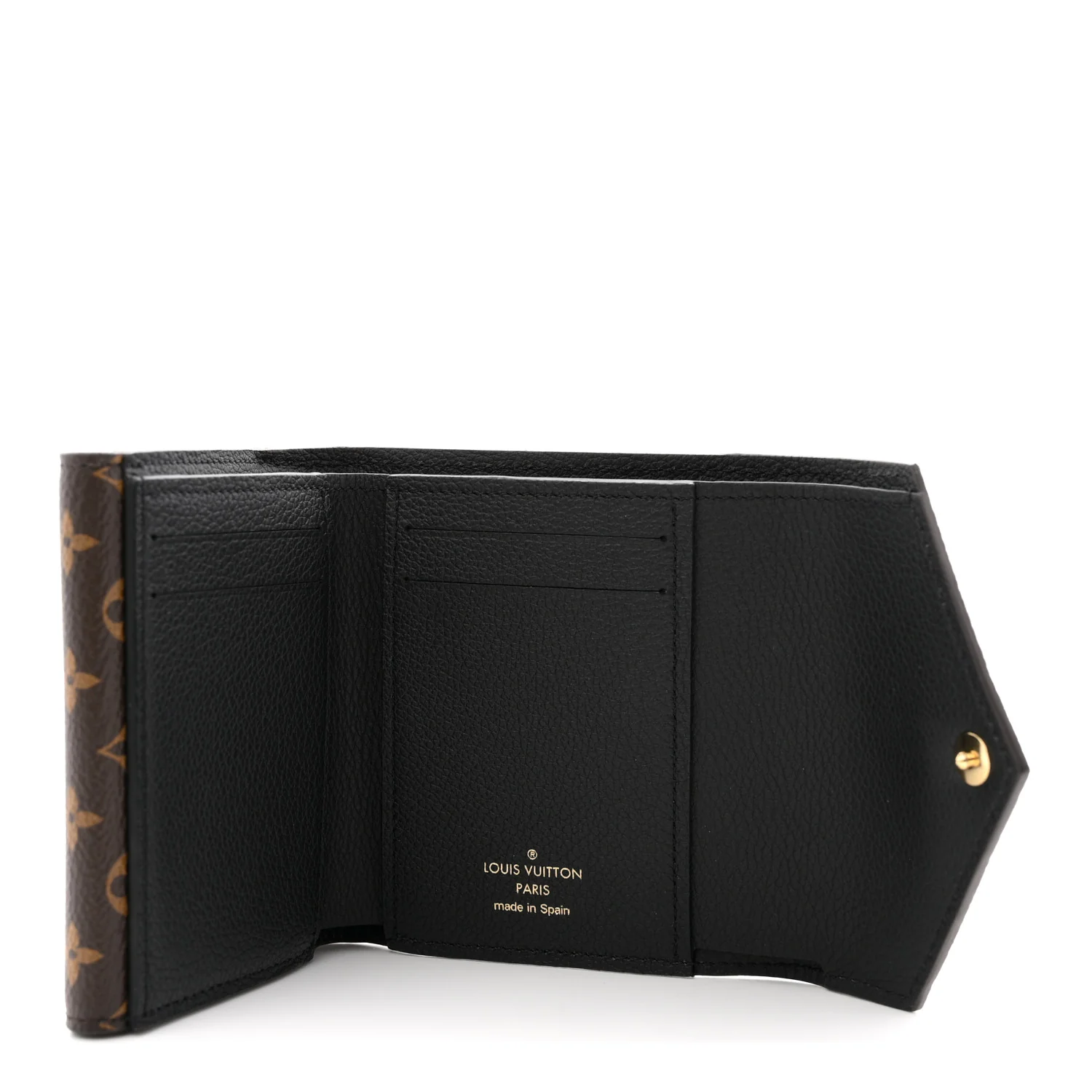 Grained Calfskin Monogram Double V Compact Wallet Black - Image 5