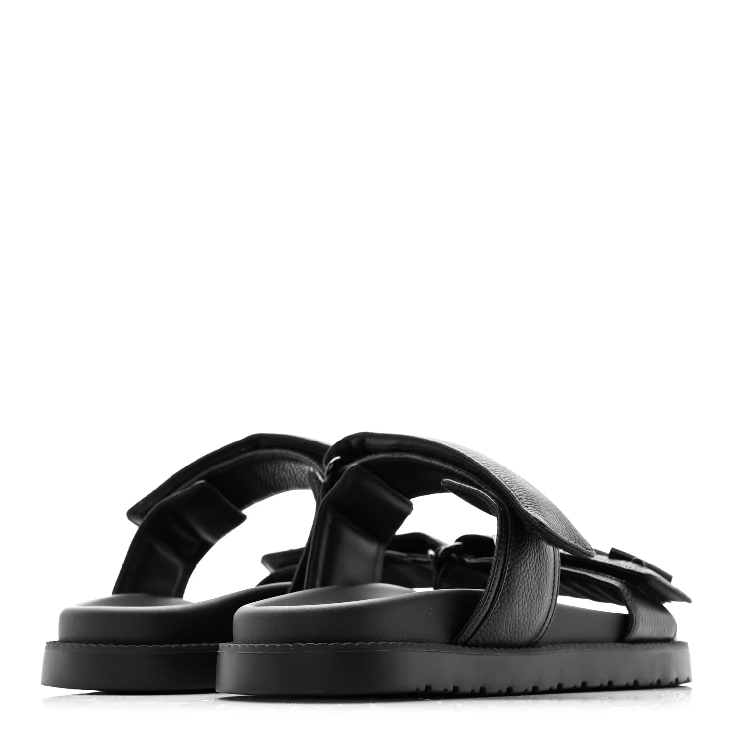 Grained Calfskin Sunset Comfort Flat Sandals 38 Black - Image 10