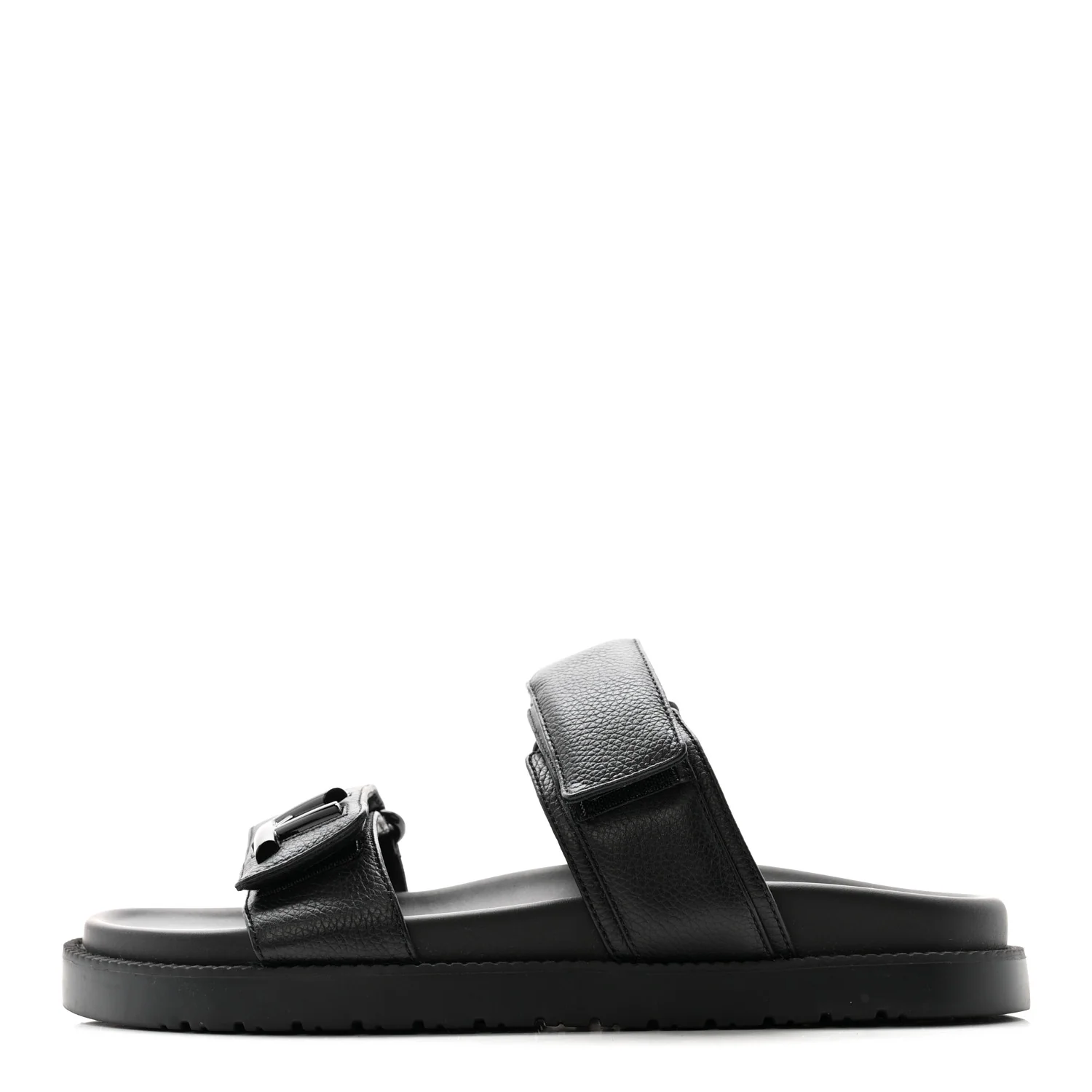 Grained Calfskin Sunset Comfort Flat Sandals 38 Black - Image 2