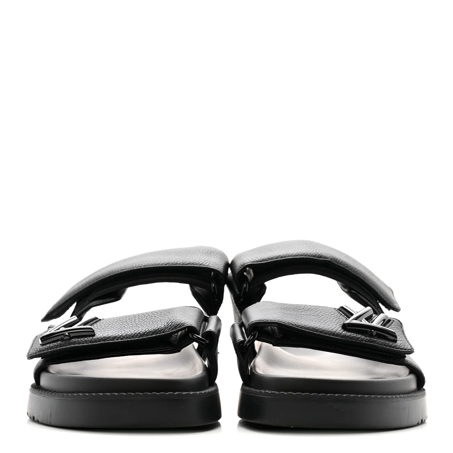 Grained Calfskin Sunset Comfort Flat Sandals 38 Black - Image 5