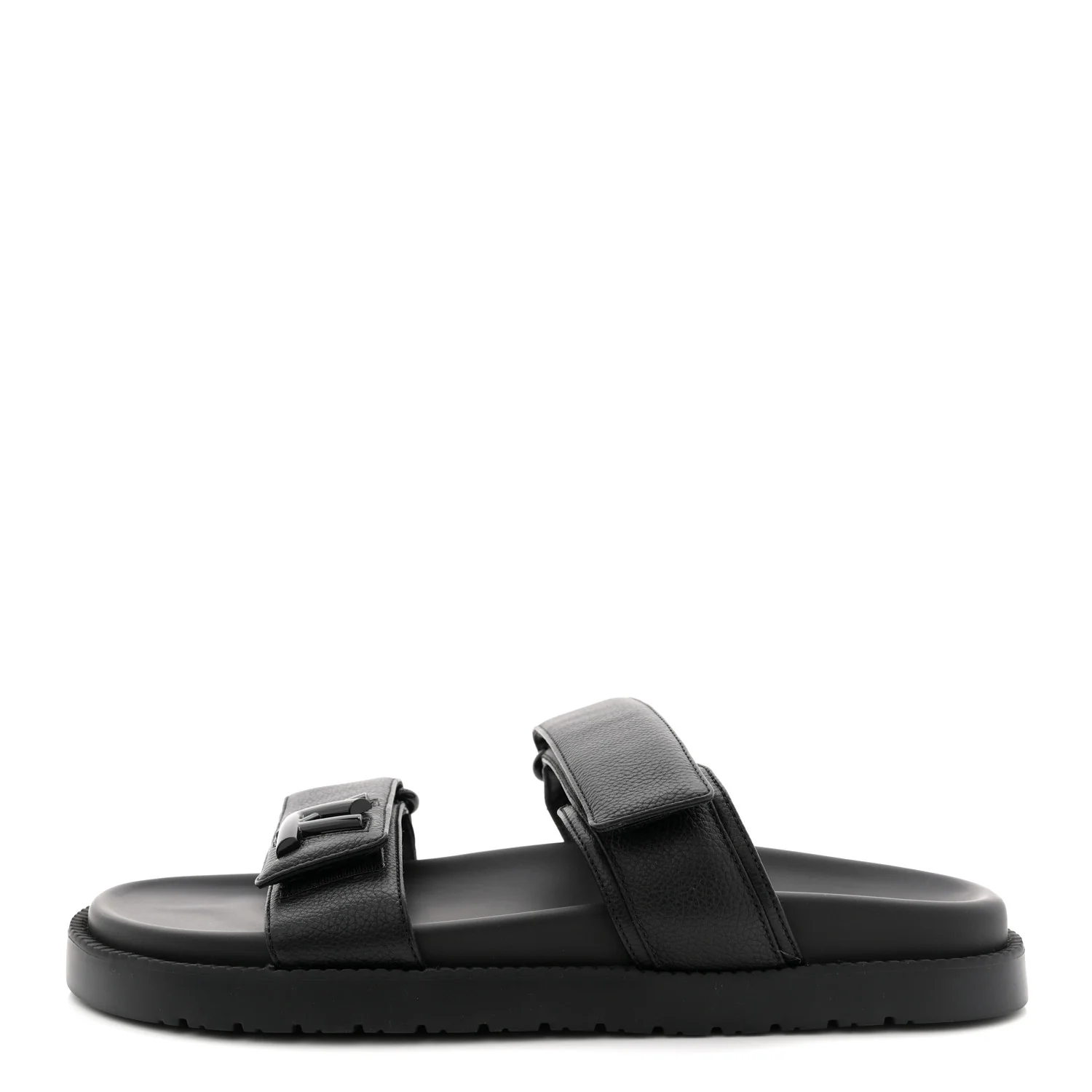 Grained Calfskin Sunset Comfort Flat Sandals 41 Black