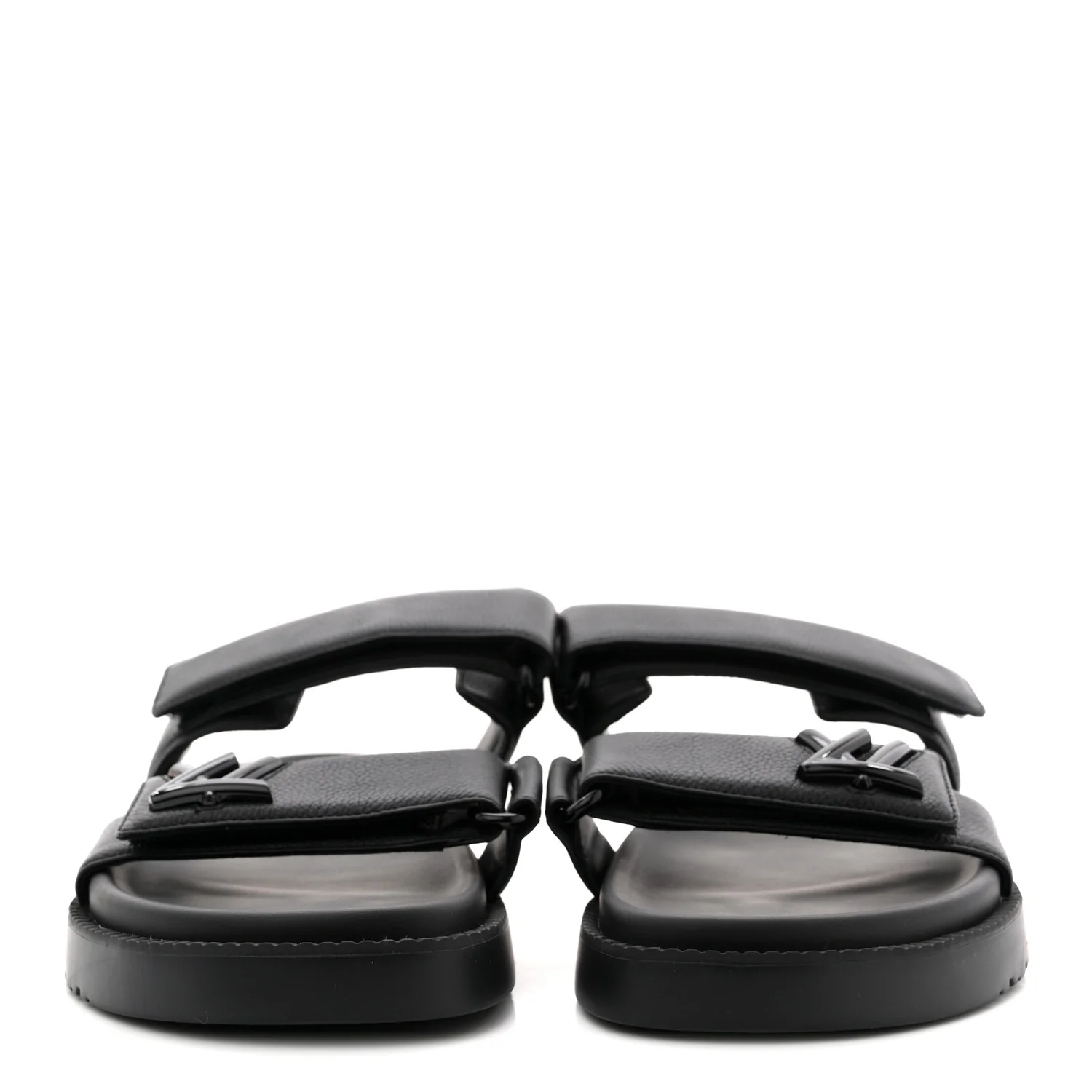 Grained Calfskin Sunset Comfort Flat Sandals 41 Black - Image 3