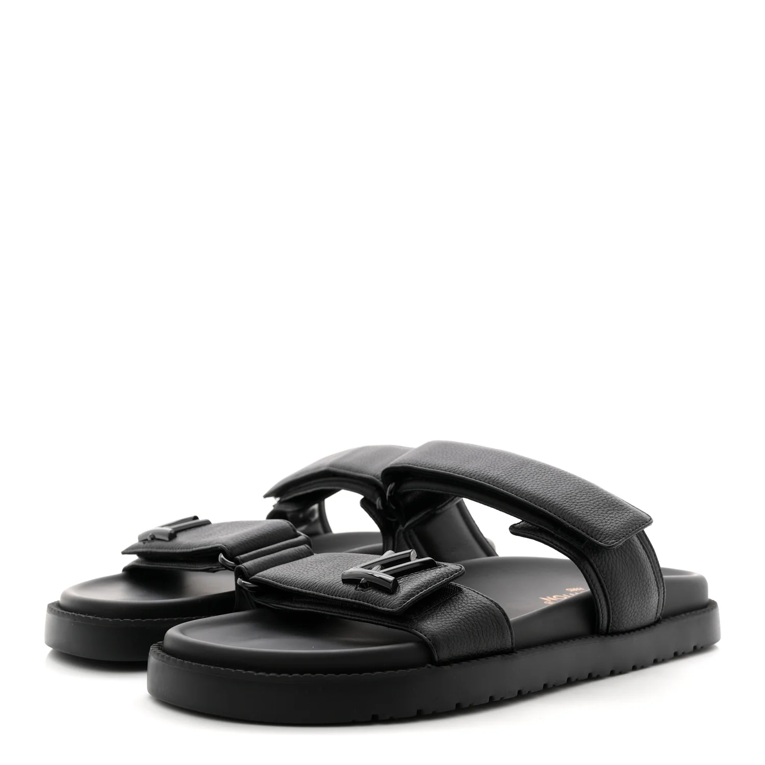 Grained Calfskin Sunset Comfort Flat Sandals 41 Black - Image 4
