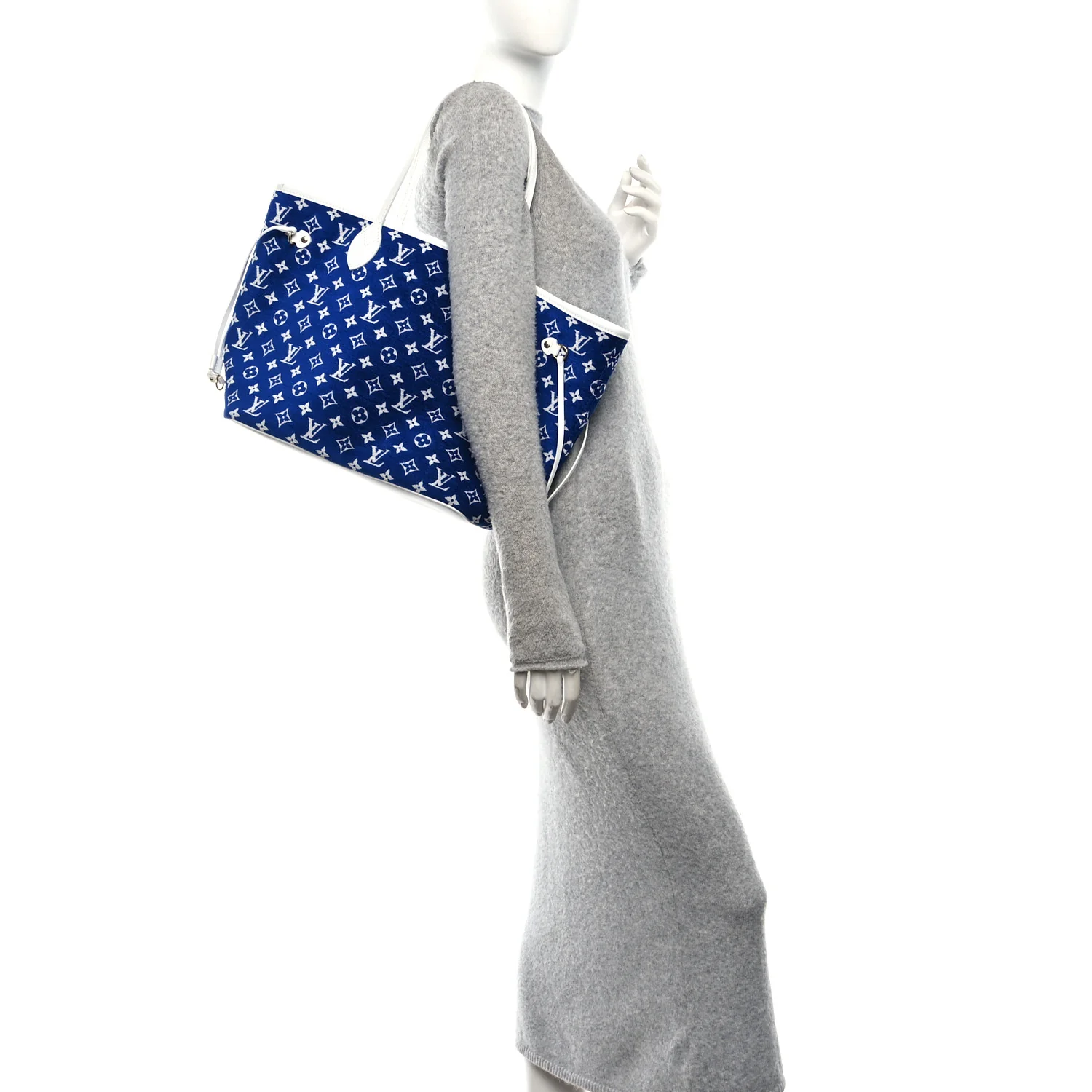 Jacquard Velvet Monogram LV Match Neverfull MM Bleu - Image 2