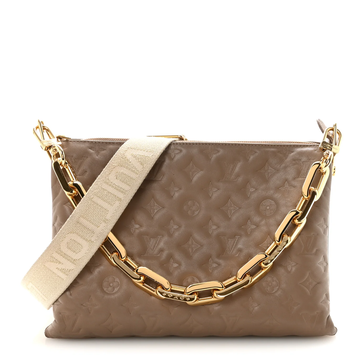 Lambskin Embossed Monogram Coussin MM Taupe