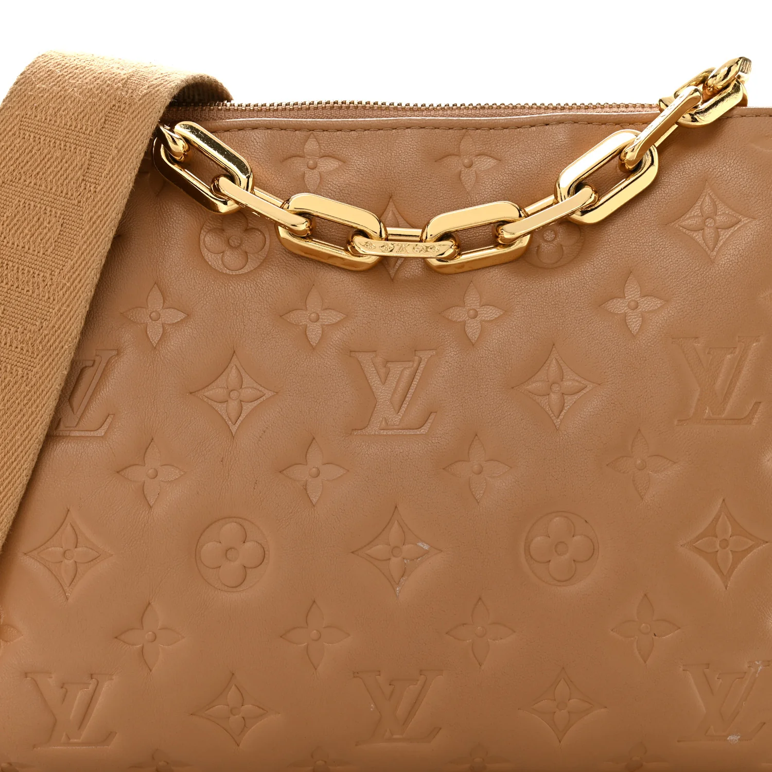 Lambskin Embossed Monogram Coussin PM Camel - Image 7