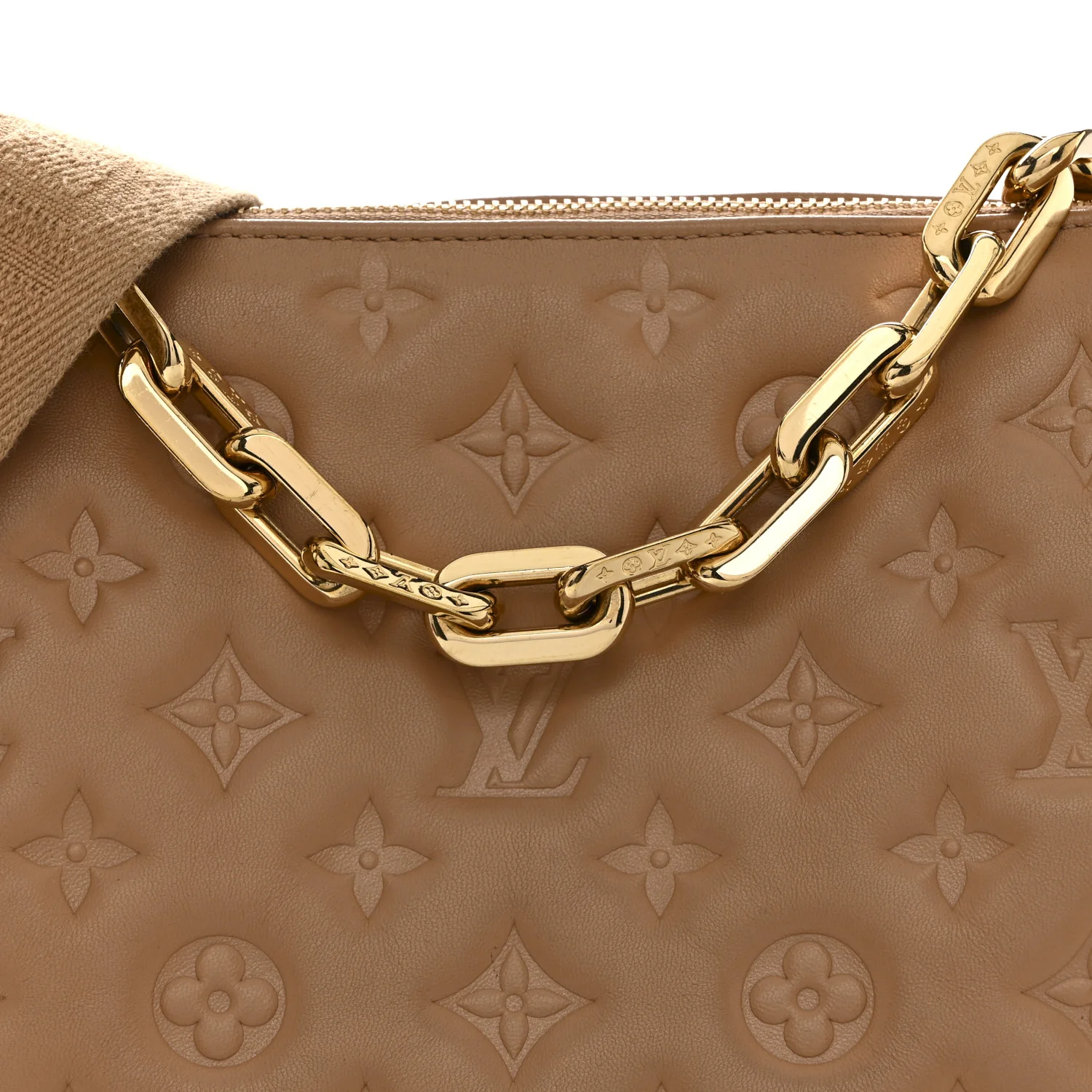 Lambskin Embossed Monogram Coussin PM Camel - Image 9