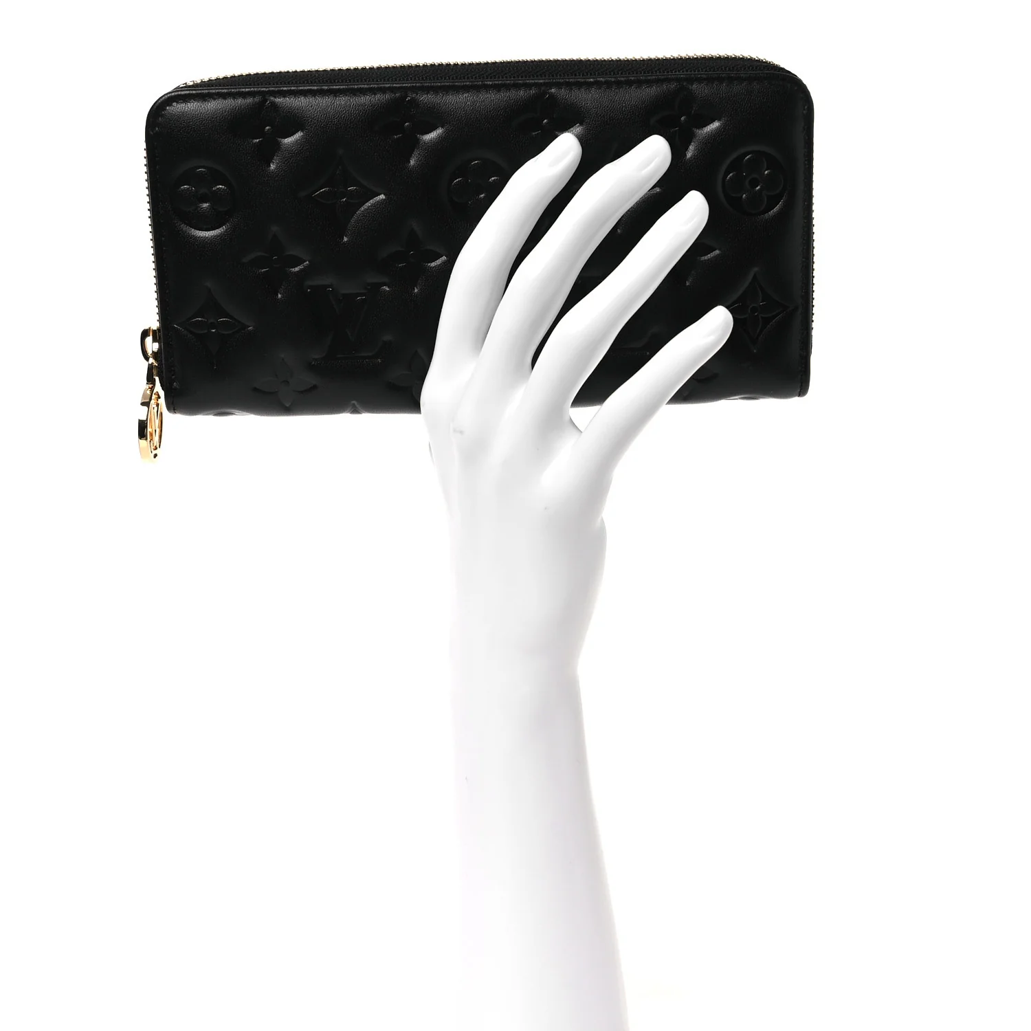 Lambskin Embossed Monogram Coussin Zippy Wallet Black - Image 2