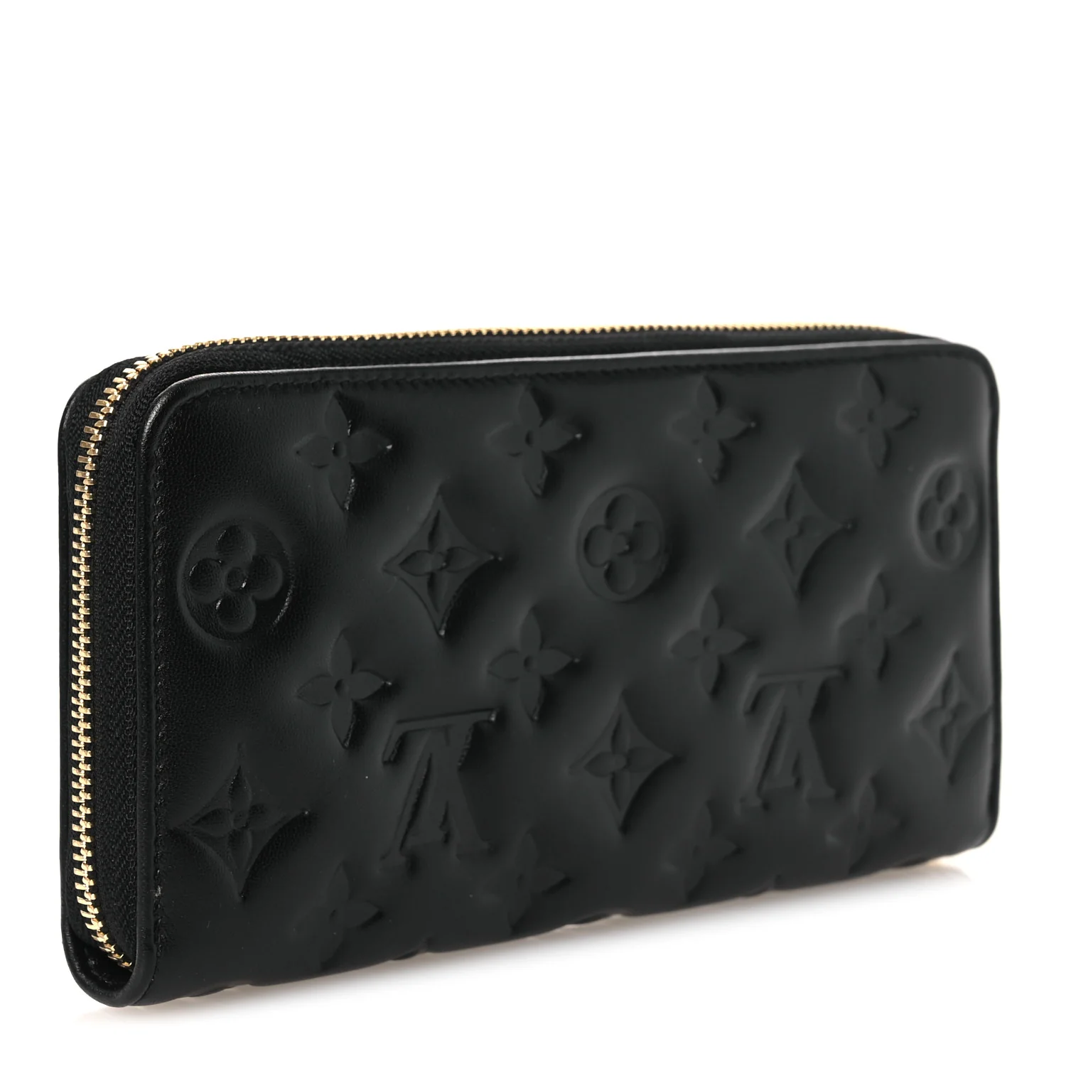 Lambskin Embossed Monogram Coussin Zippy Wallet Black - Image 3