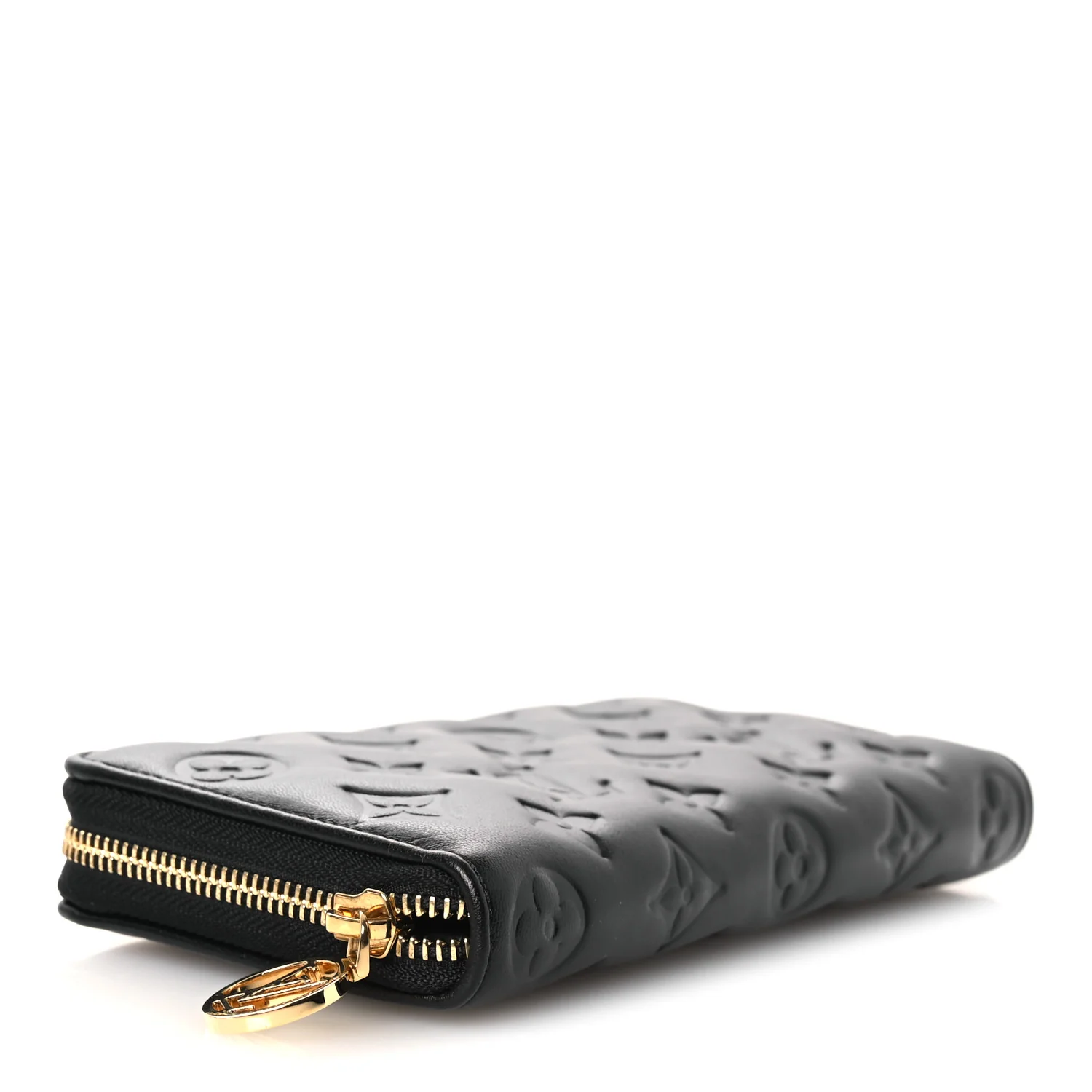 Lambskin Embossed Monogram Coussin Zippy Wallet Black - Image 4