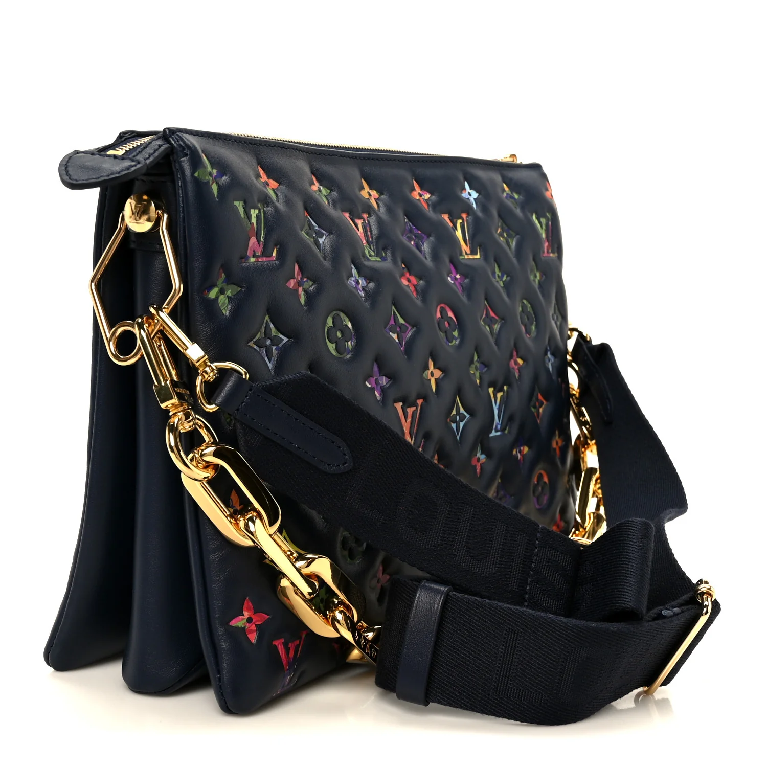 Lambskin Embossed Monogram LV Garden Coussin MM Navy Blue - Image 3