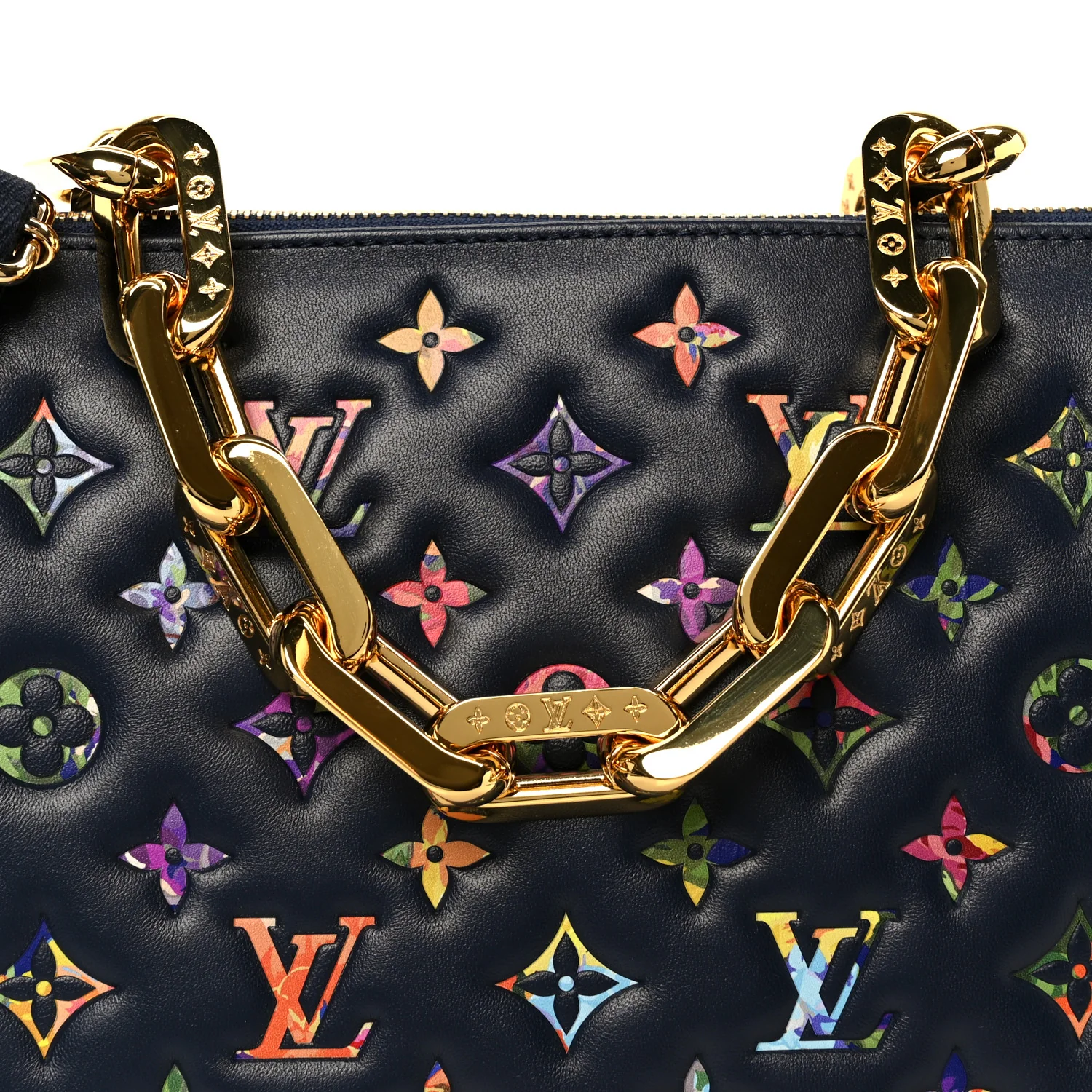 Lambskin Embossed Monogram LV Garden Coussin MM Navy Blue - Image 9